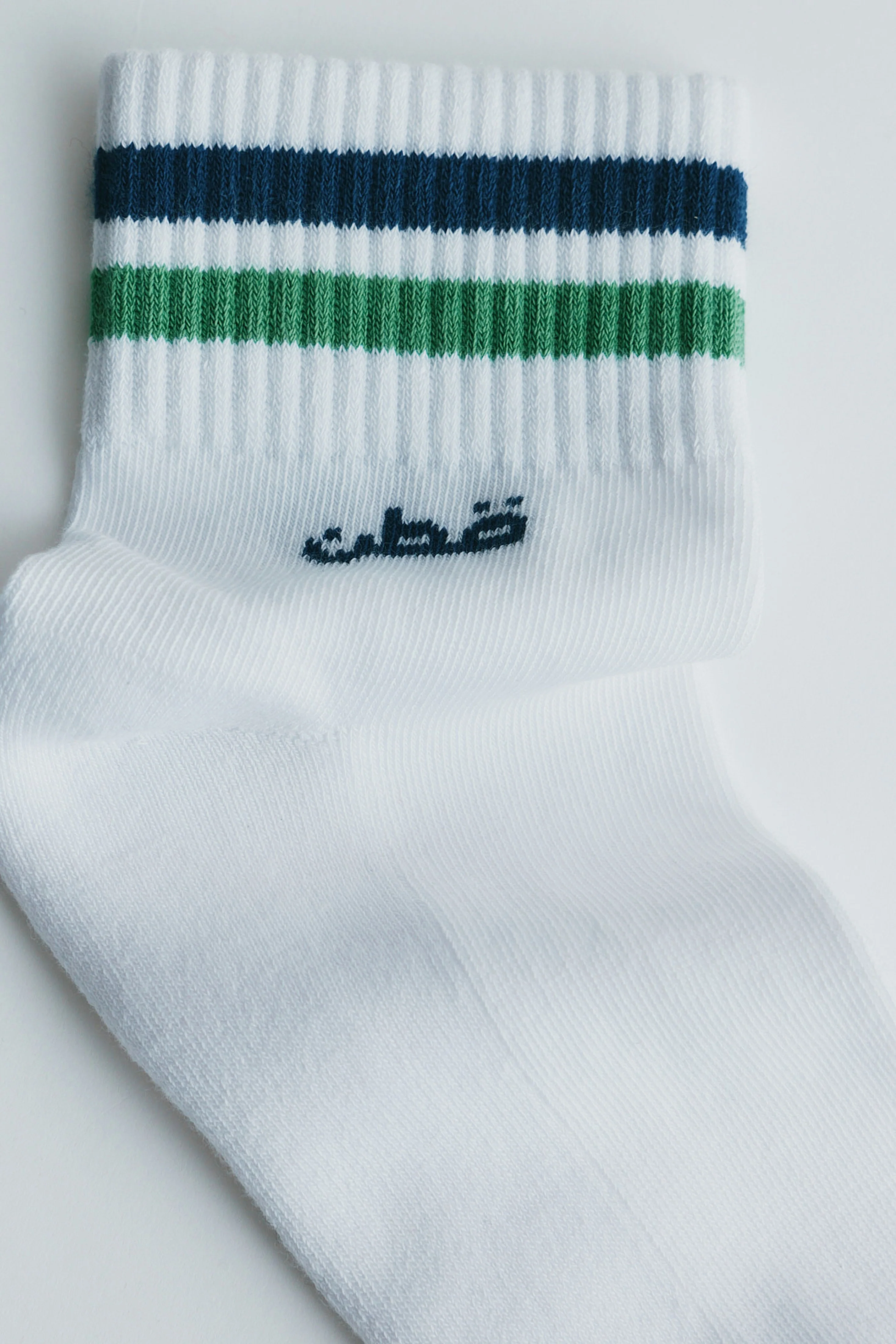 Ankle Sport Sock in Retro Green/ Dark Indigo Stripe - Image 3