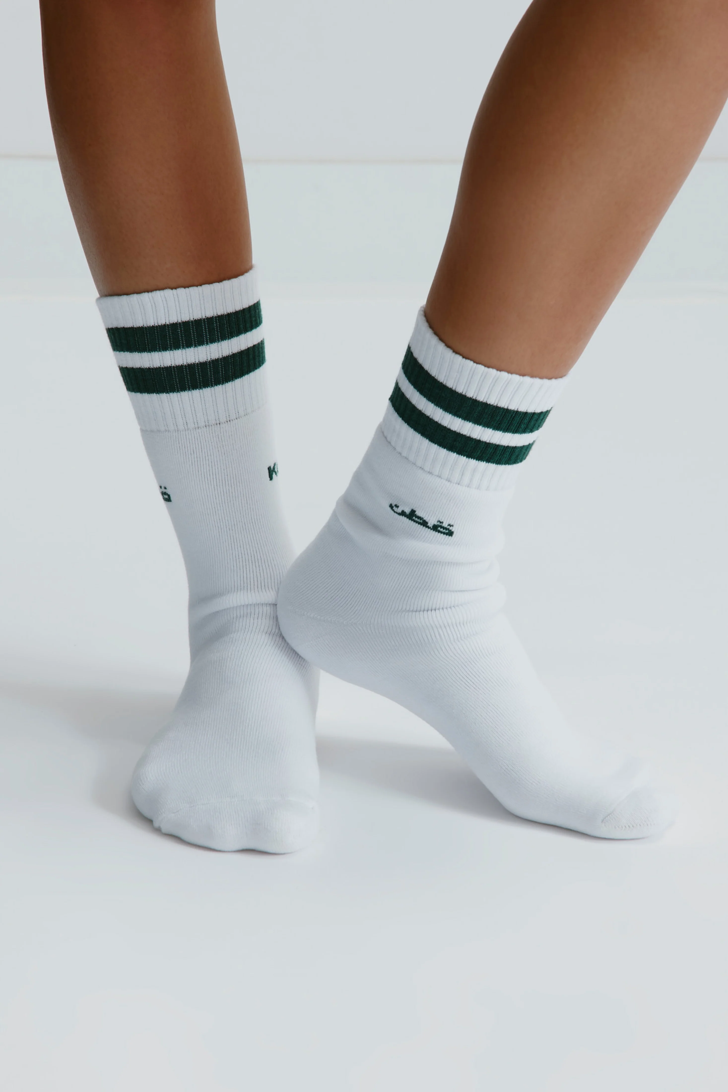 Crew Socks in Bottle Green Stripe - Image 3