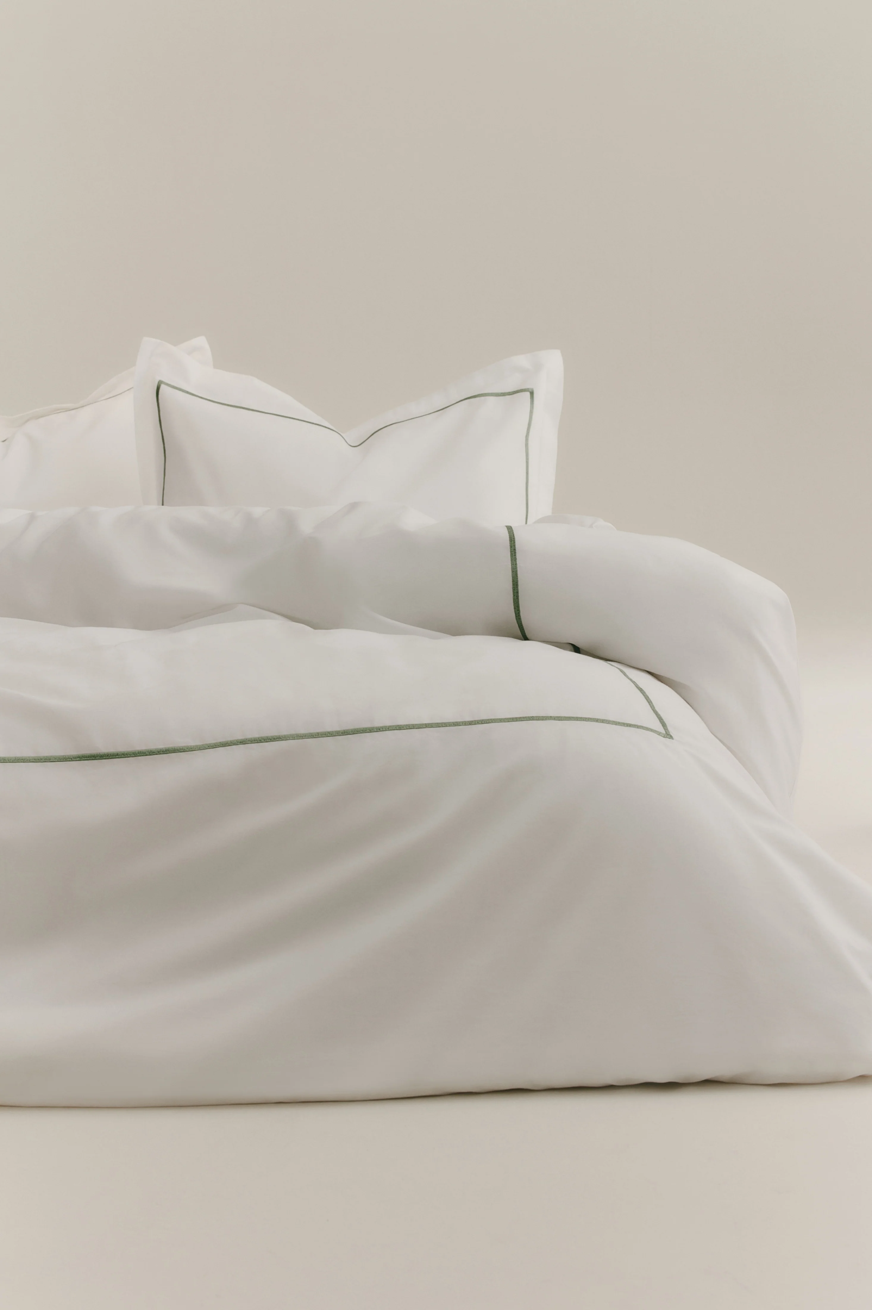 Duvet Cover and Sham Set in White/Hedge Green Embroidery - Image 3