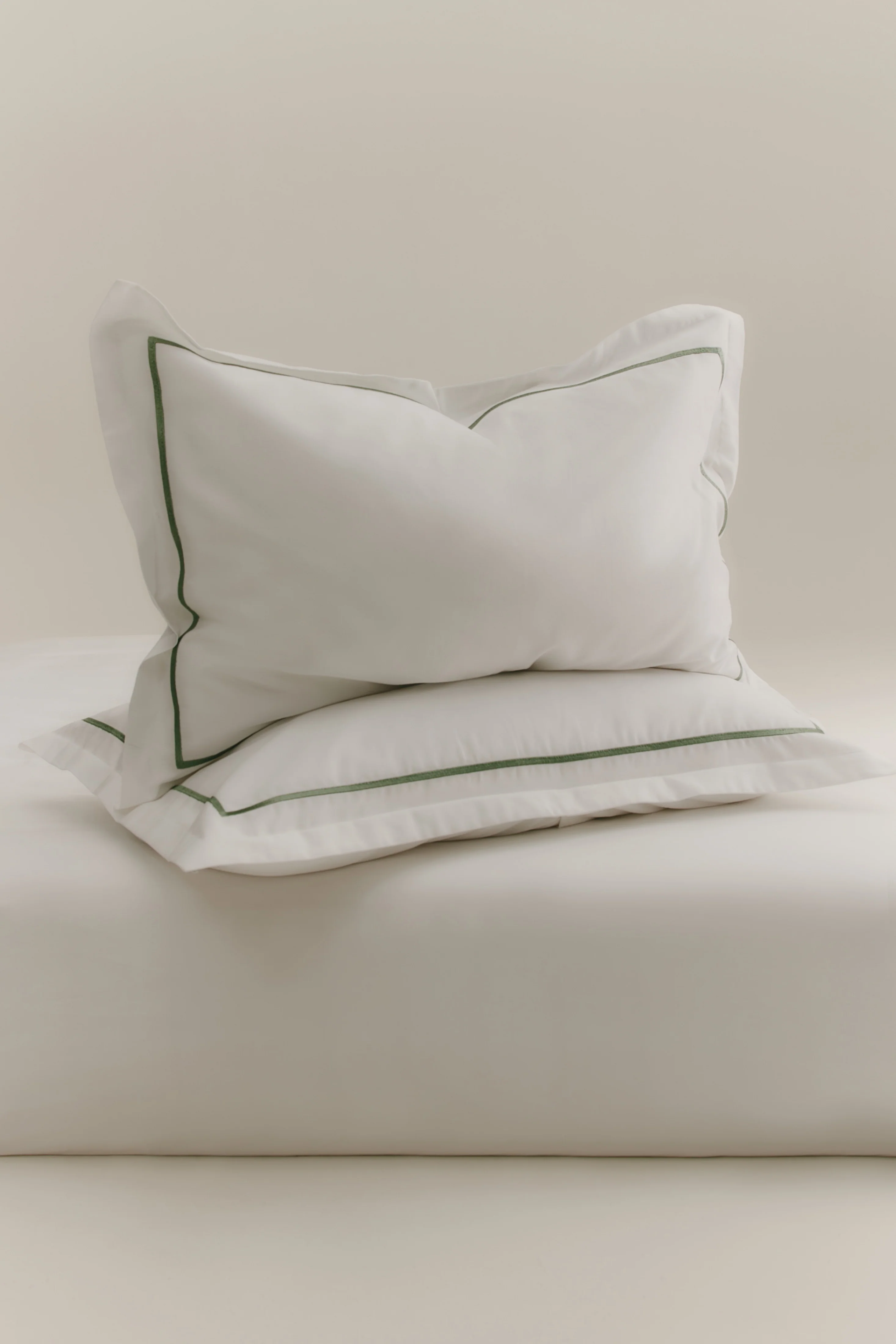 Duvet Cover and Sham Set in White/Hedge Green Embroidery - Image 4