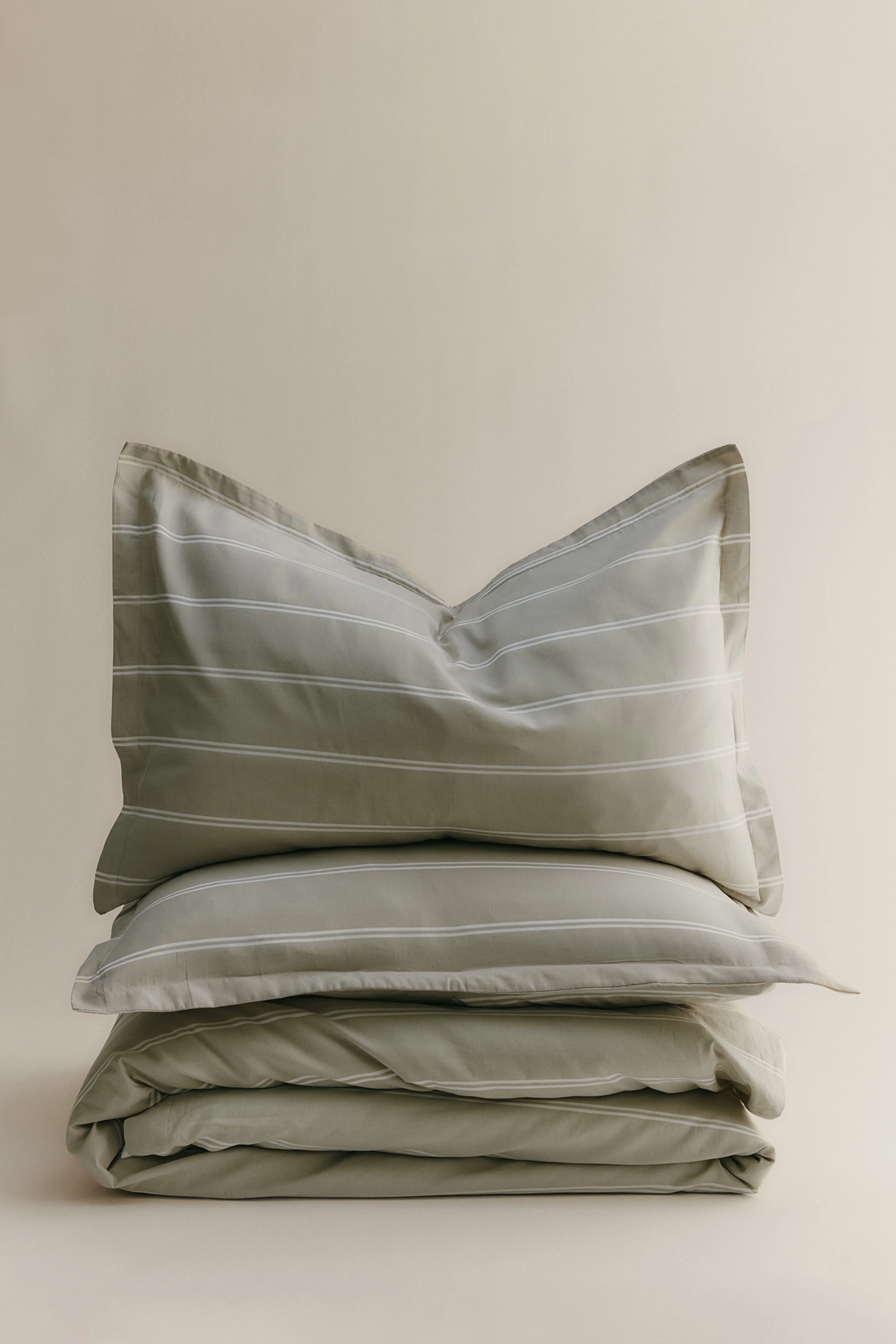 Duvet Cover and Sham Set in Sage/Natural Stripe