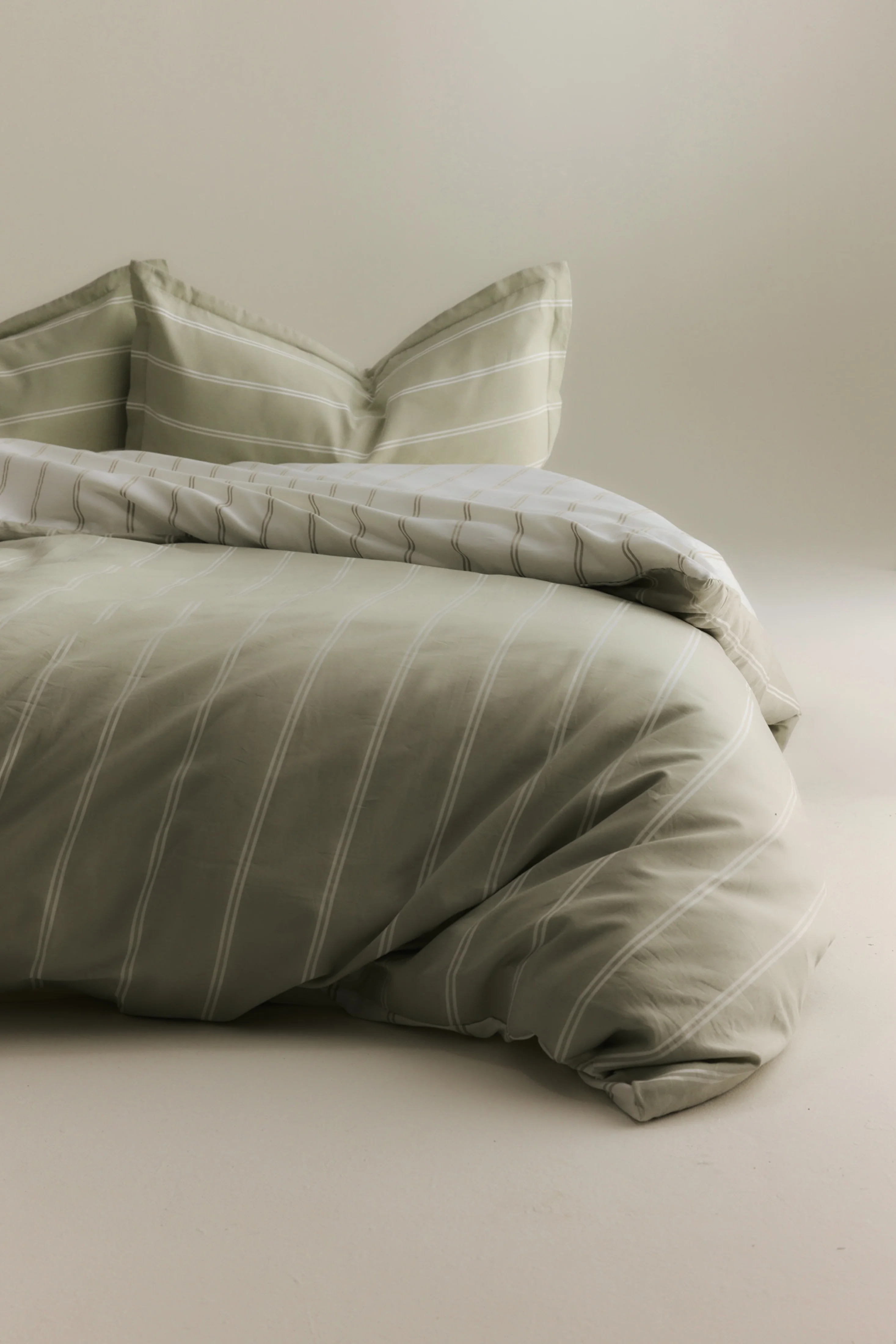 Duvet Cover and Sham Set in Sage/Natural Stripe - Image 4