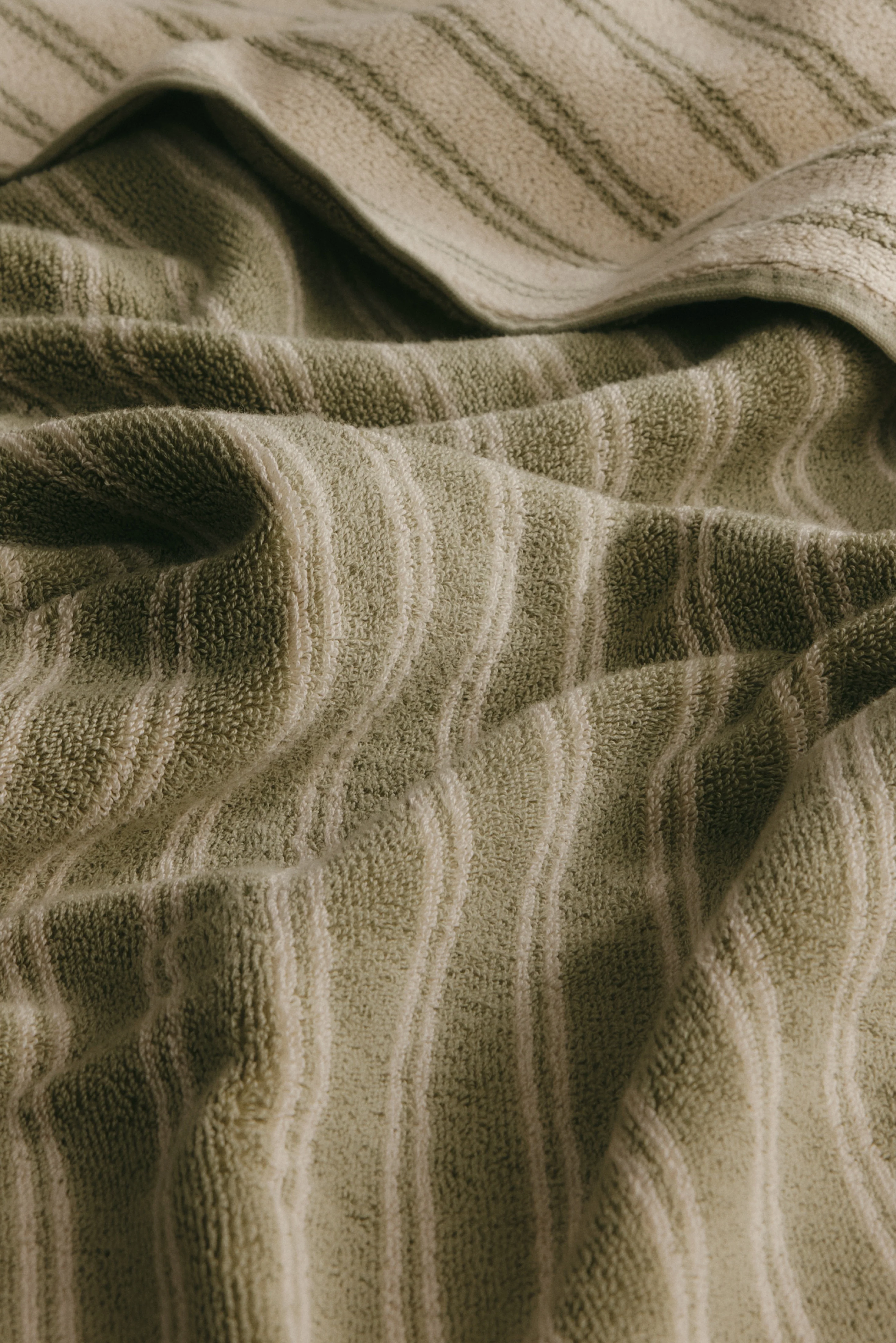 Egyptian Cotton Hand Towel (2 Pack) in Sage/Natural Stripe - Image 3