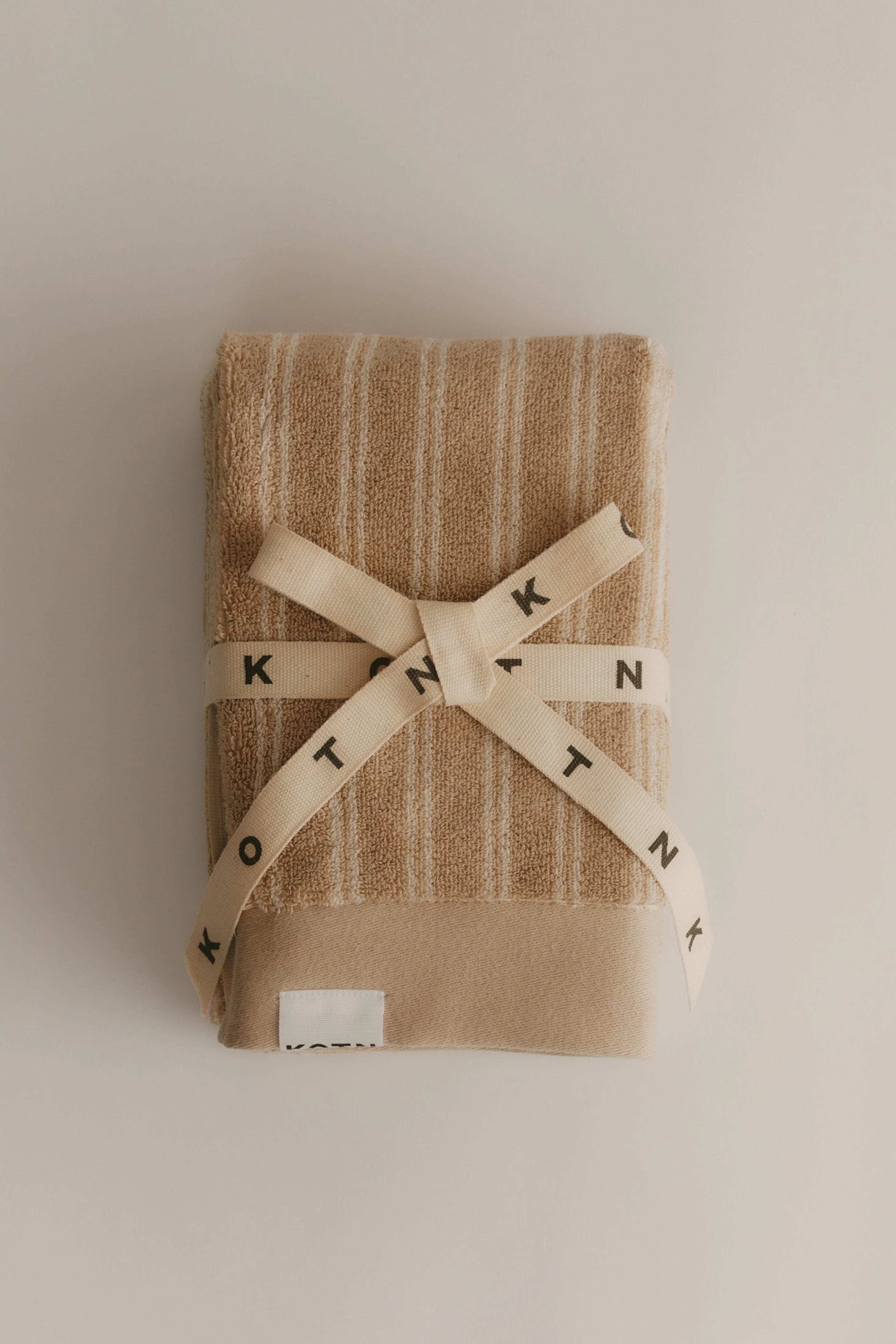 Egyptian Cotton Hand Towel (2 Pack) in Sand/Natural Stripe - Image 5