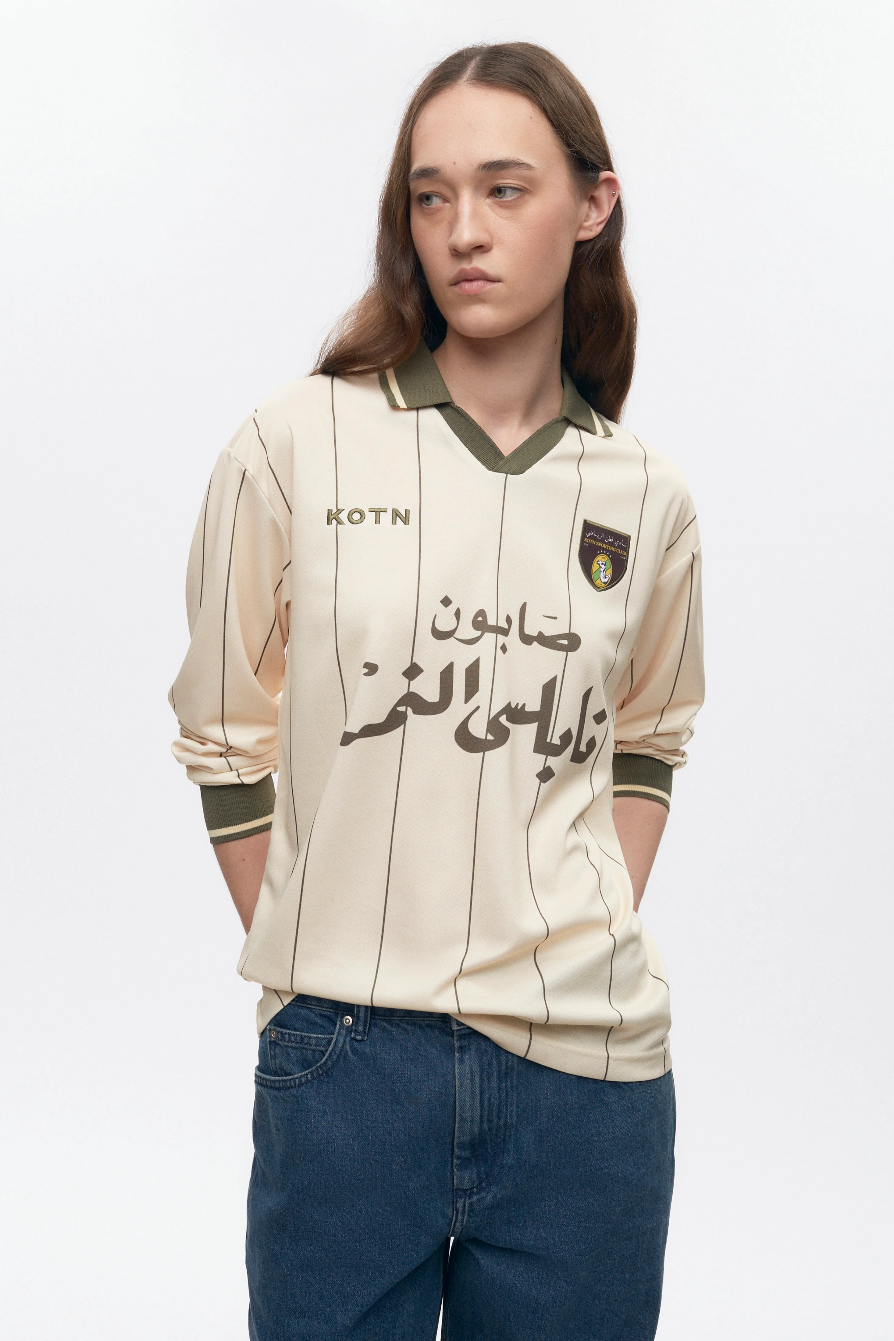 Kotn LS Soccer Jersey in Cream/Olive - Image 2
