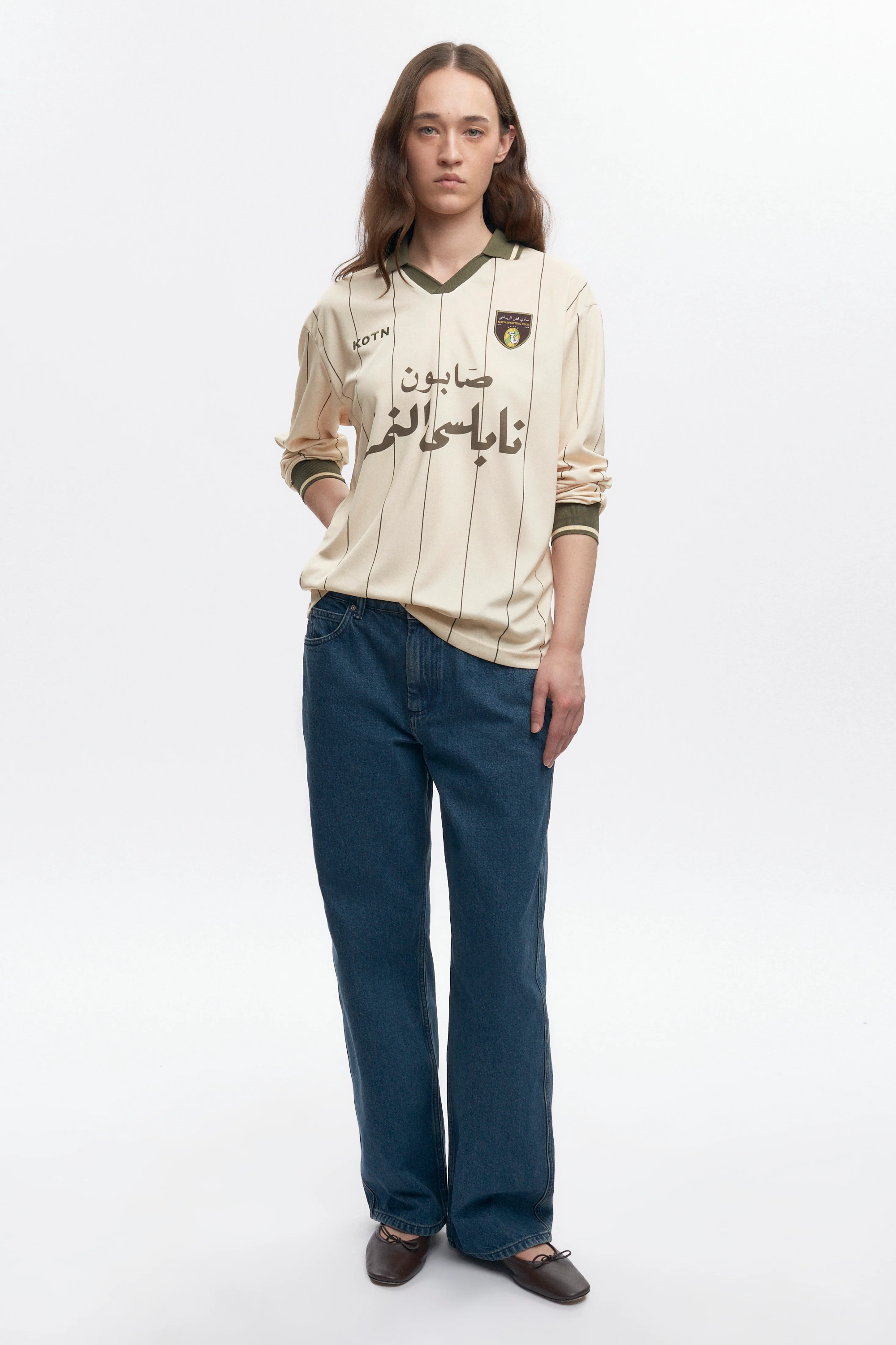 Kotn LS Soccer Jersey in Cream/Olive - Image 4