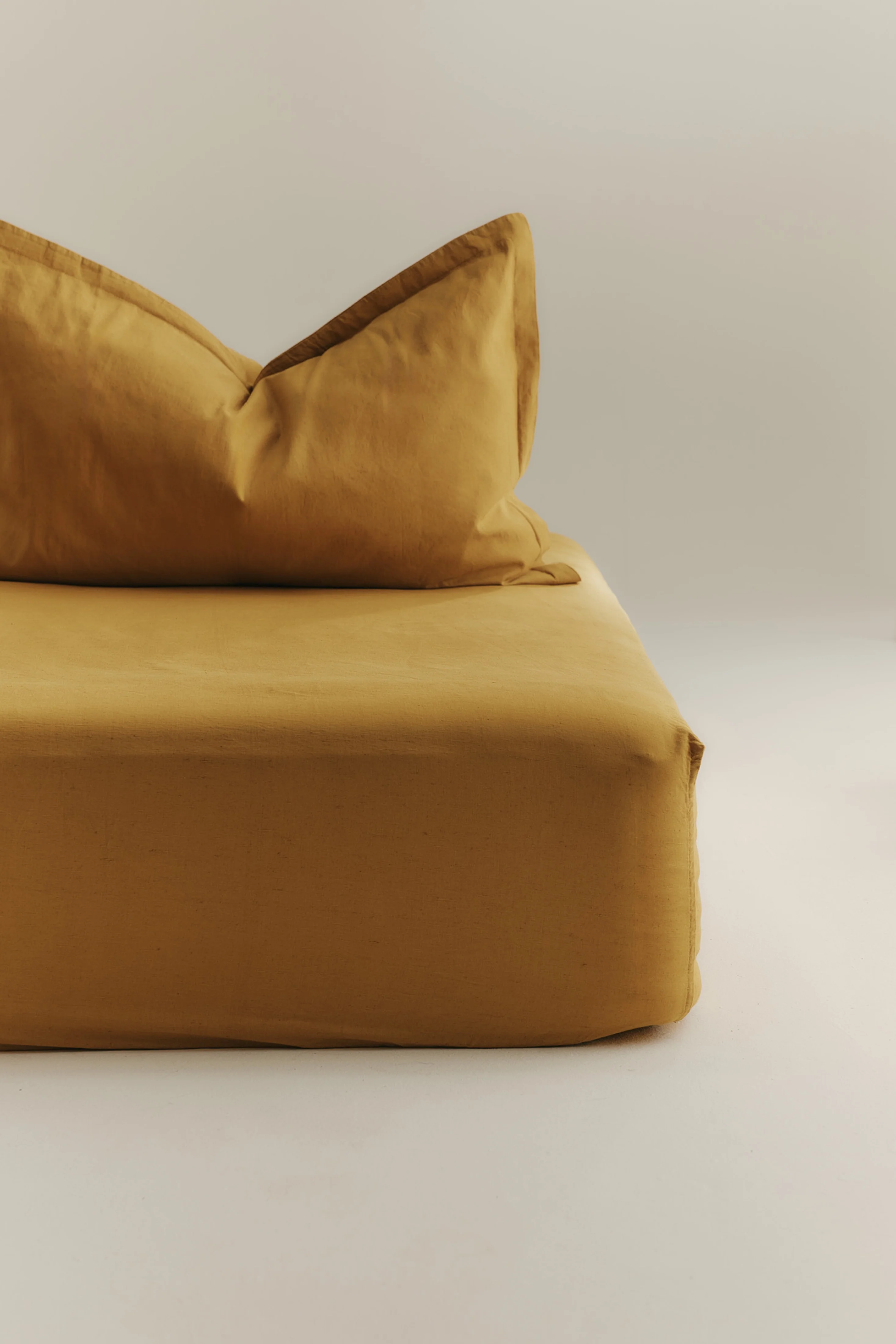 Linen Fitted Sheet and Pillowcase Set in Mustard Gold - Image 3