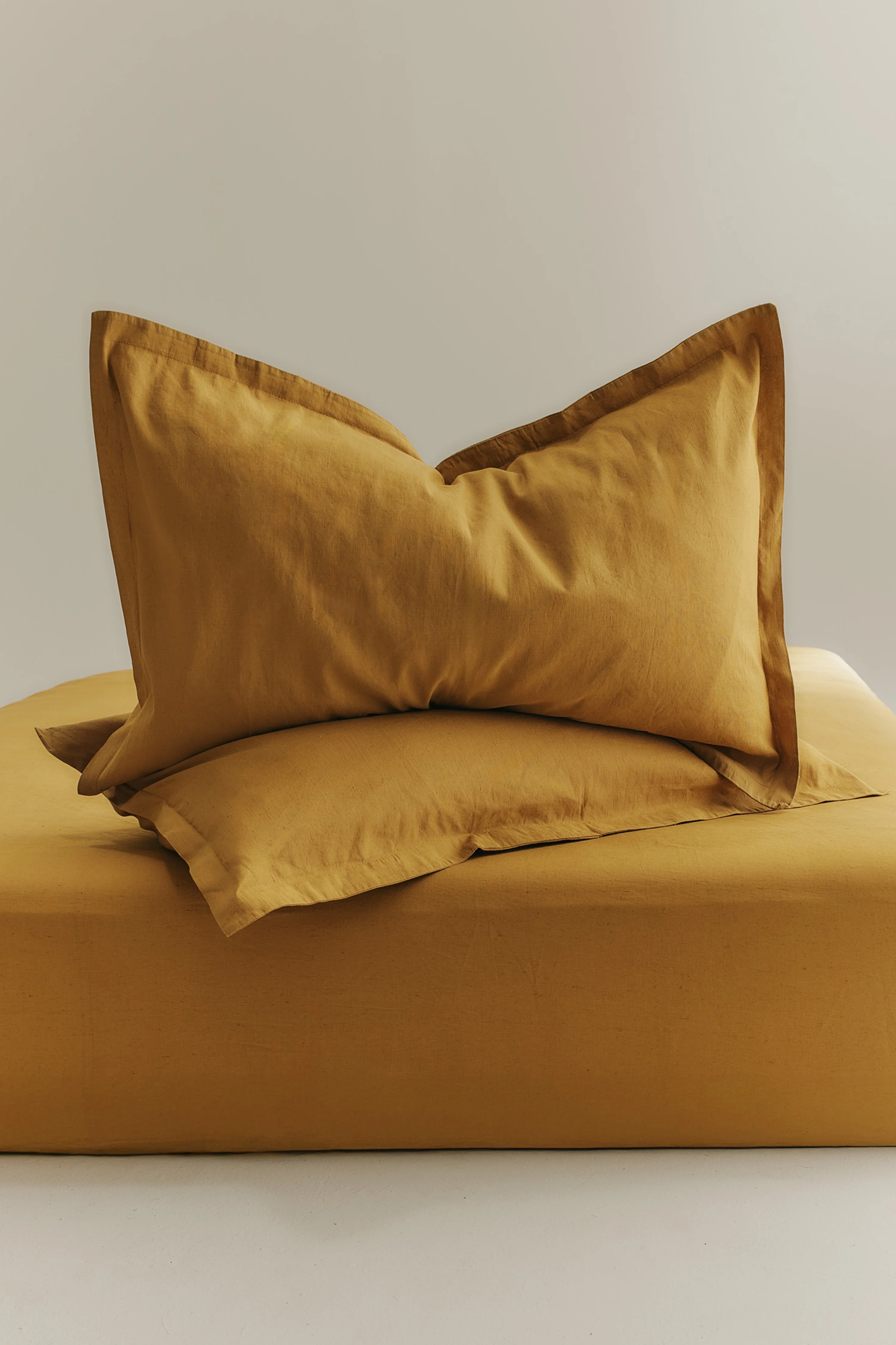 Linen Fitted Sheet and Pillowcase Set in Mustard Gold - Image 4