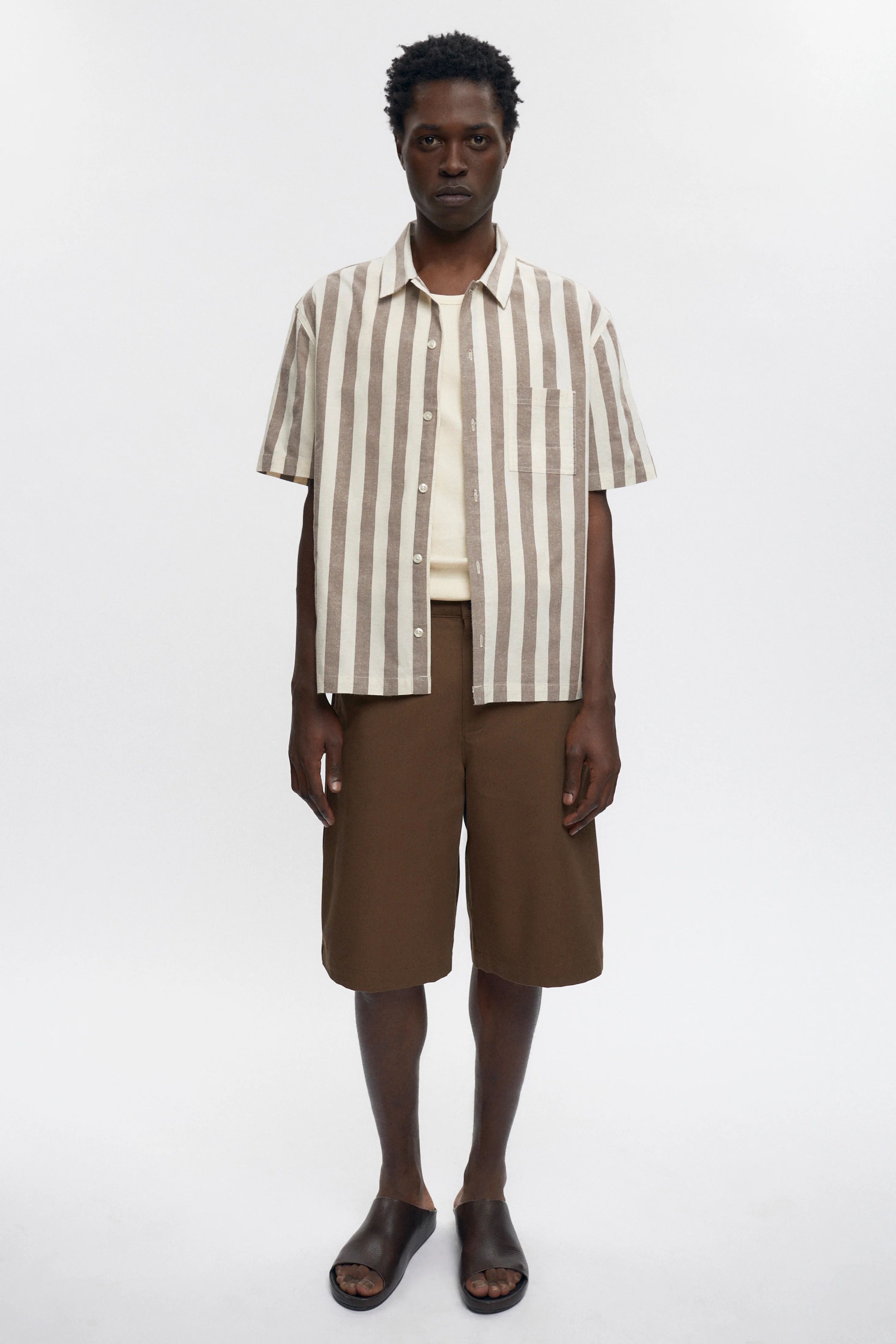 Abu-Simbel Short Sleeve Shirt in Coffee Bean Stripe - Image 2