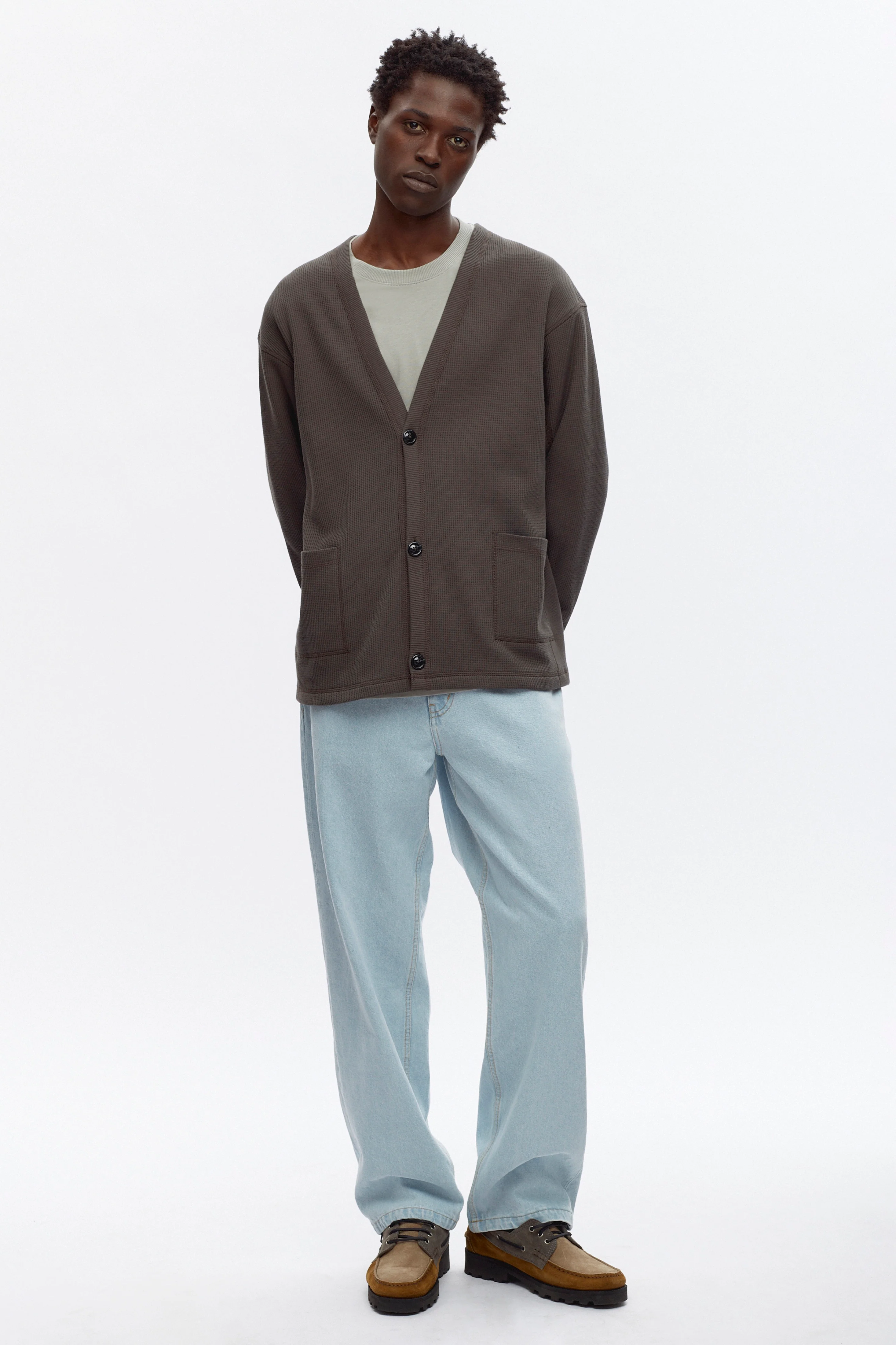 Atlas Waffle Cardigan in Beluga