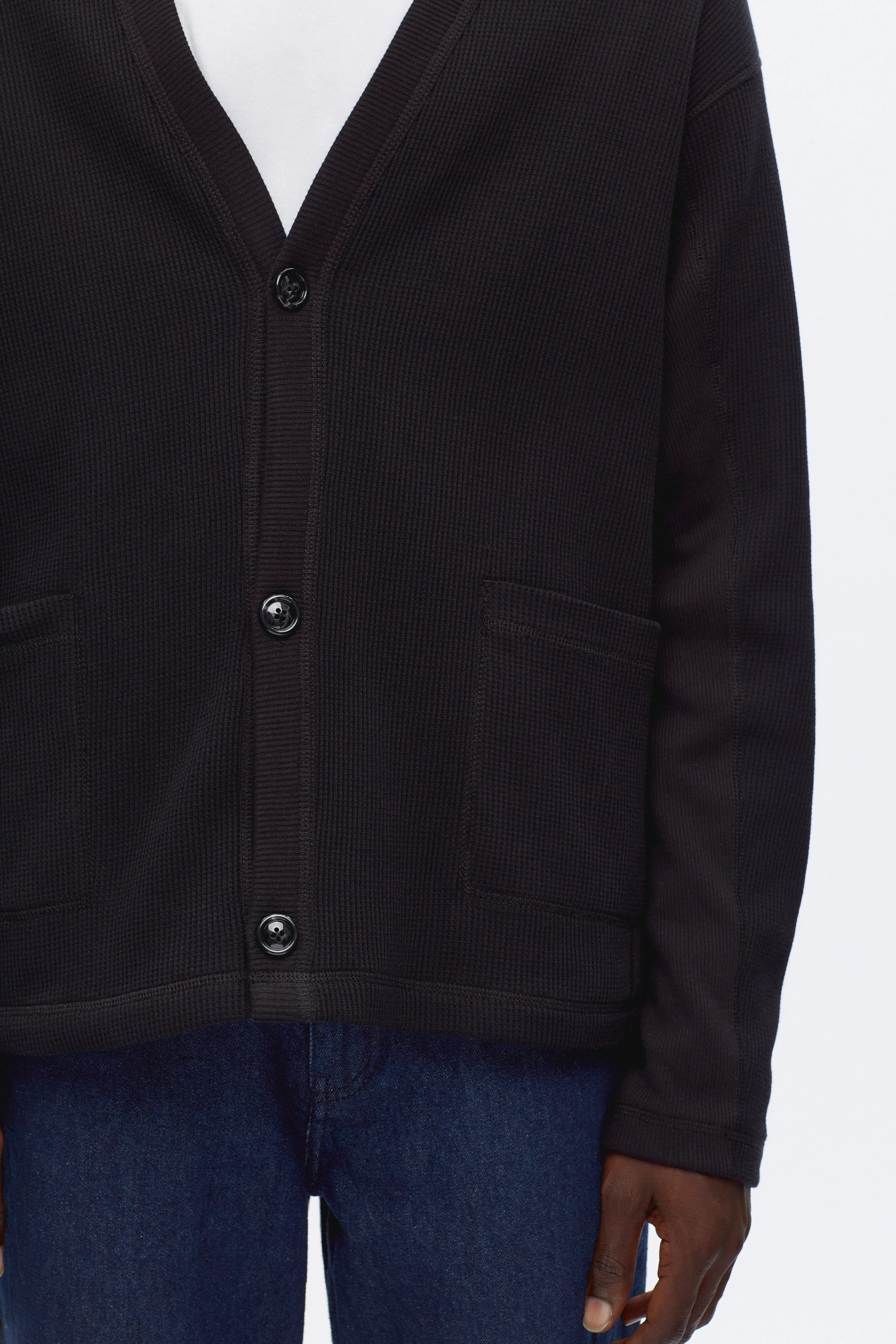 Atlas Waffle Cardigan in Black - Image 4