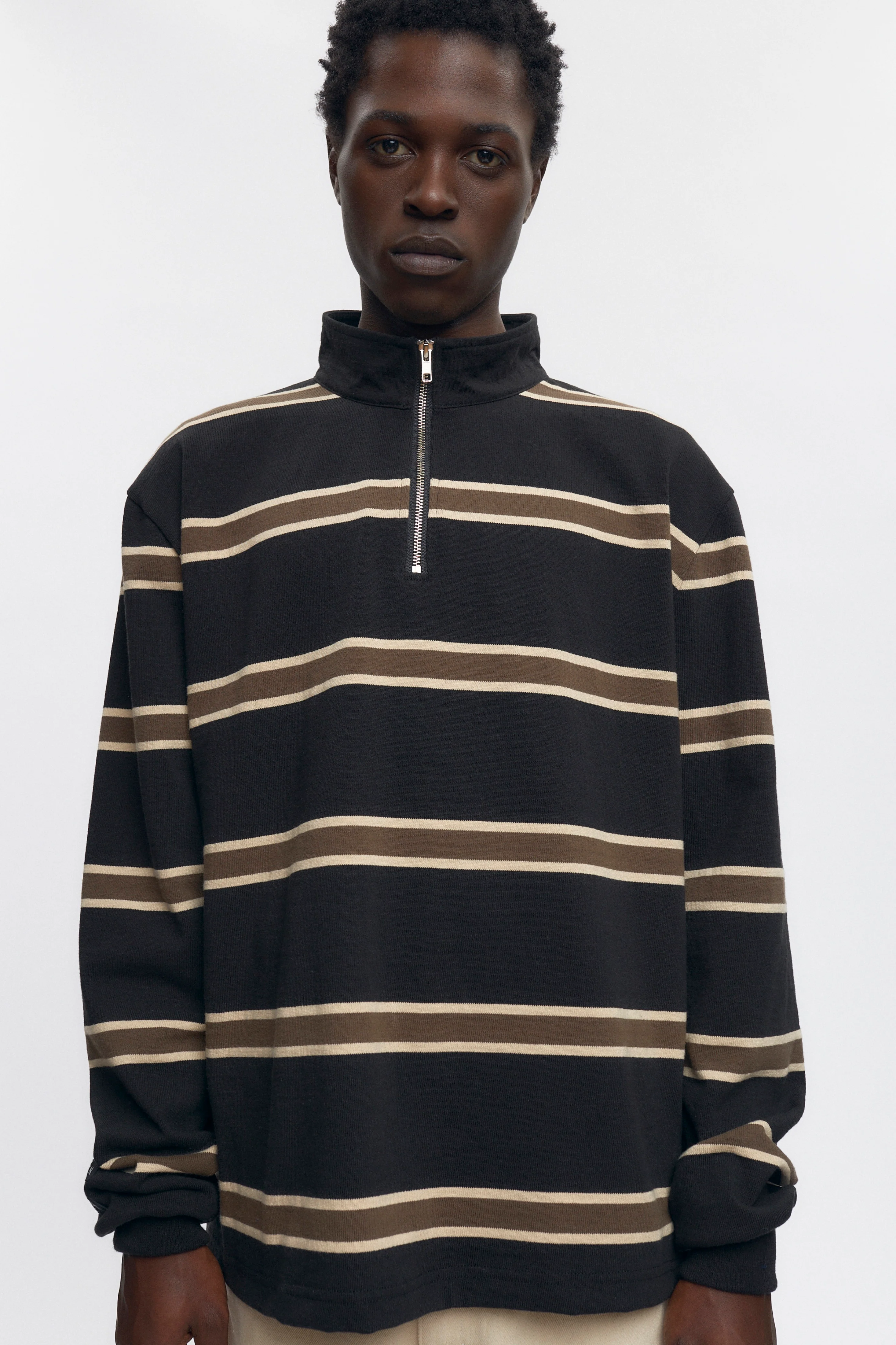 Barbarian Zip Rugby in Black/Beige/Moss - Image 2