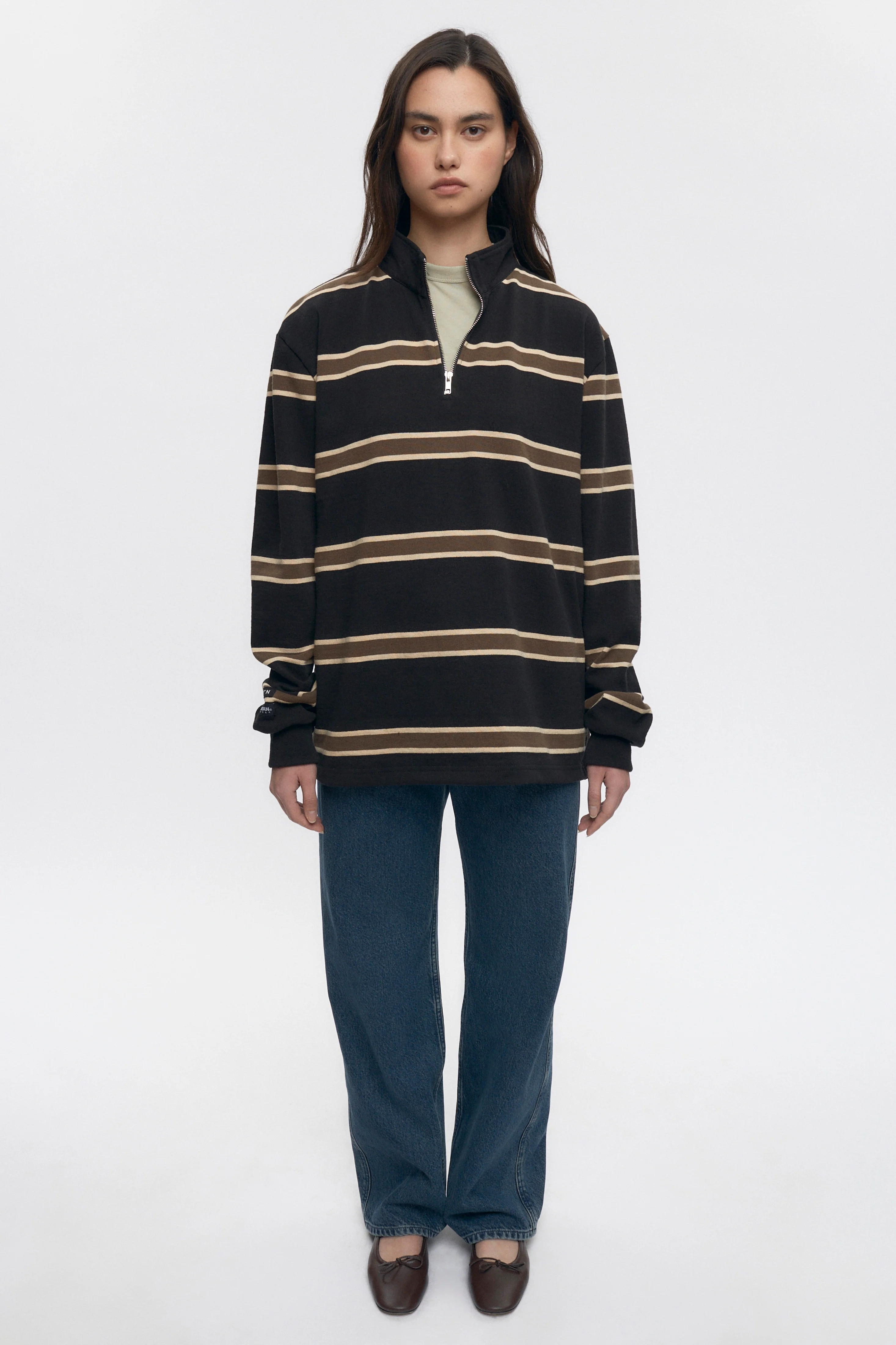 Barbarian Zip Rugby in Black/Beige/Moss - Image 3