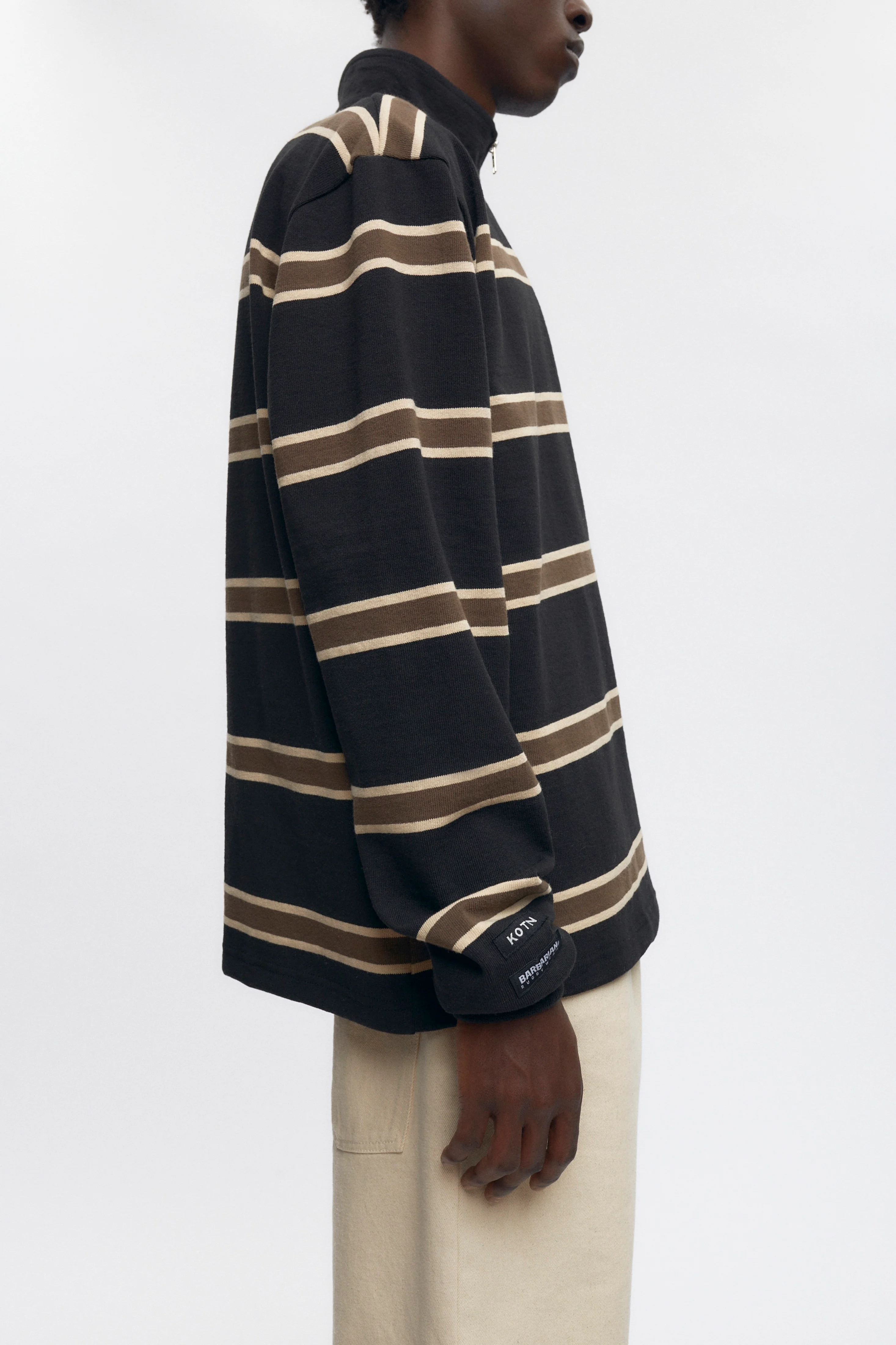 Barbarian Zip Rugby in Black/Beige/Moss - Image 5