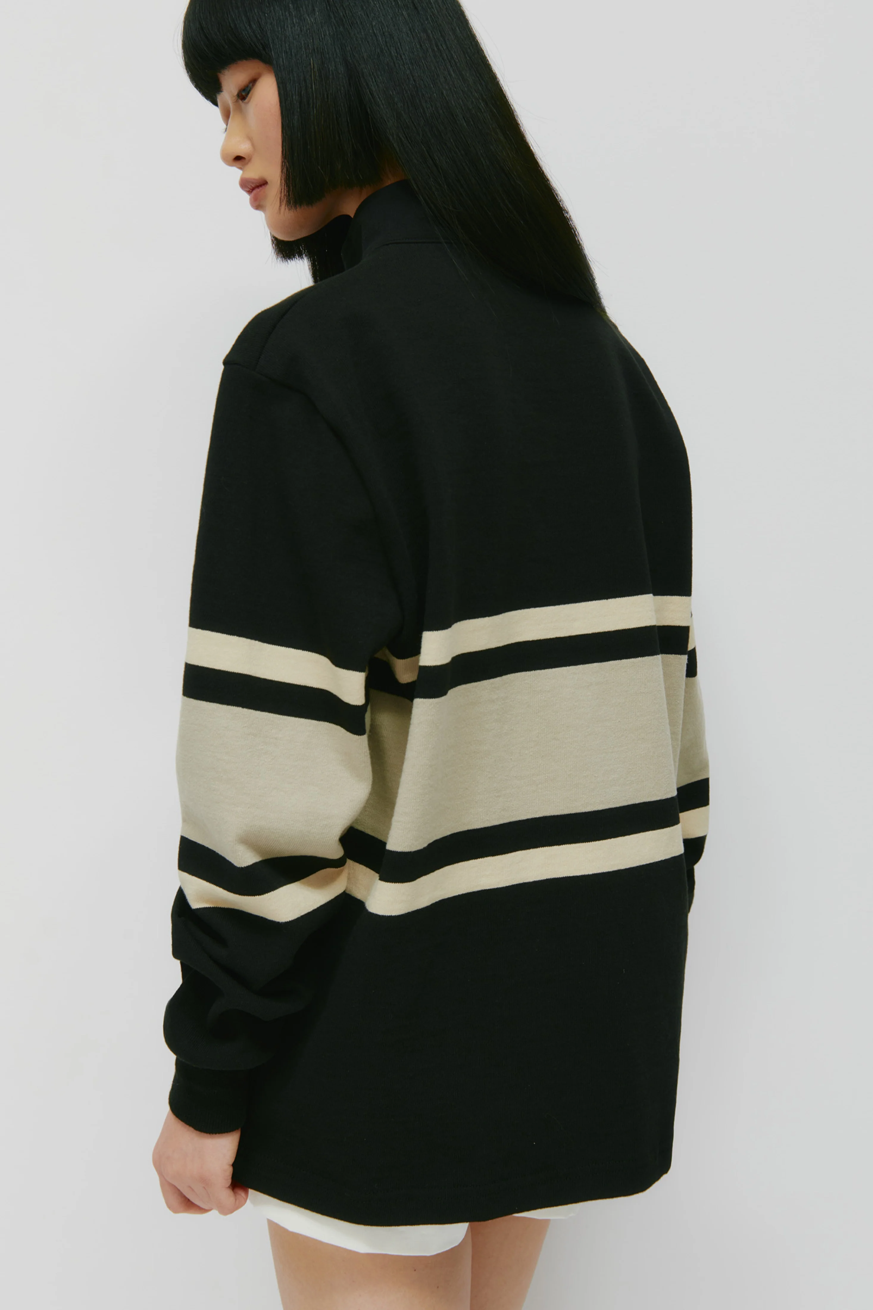 Men's Barbarian Zip Rugby in Black/Taupe Stripe - Image 6