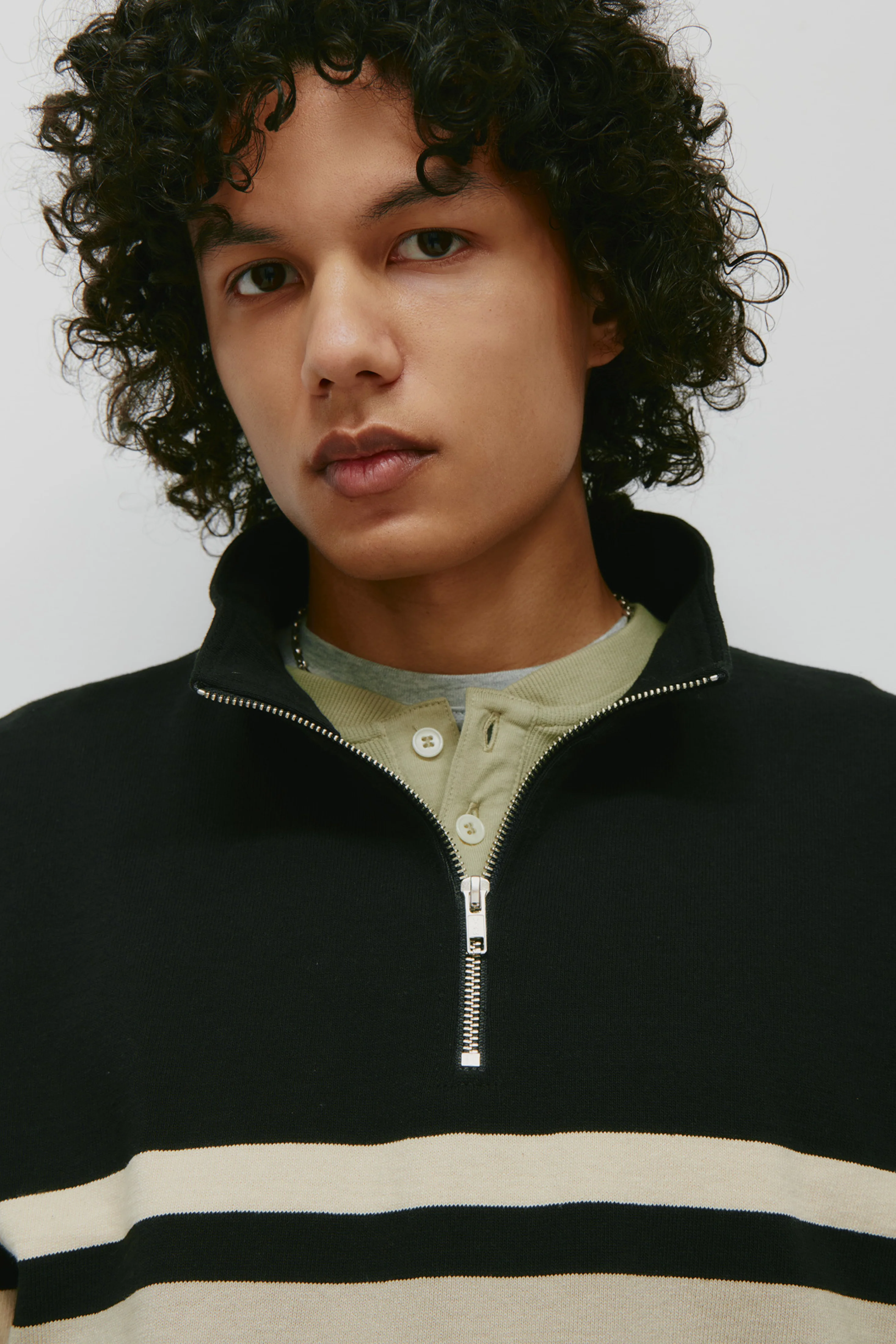 Men's Barbarian Zip Rugby in Black/Taupe Stripe - Image 8