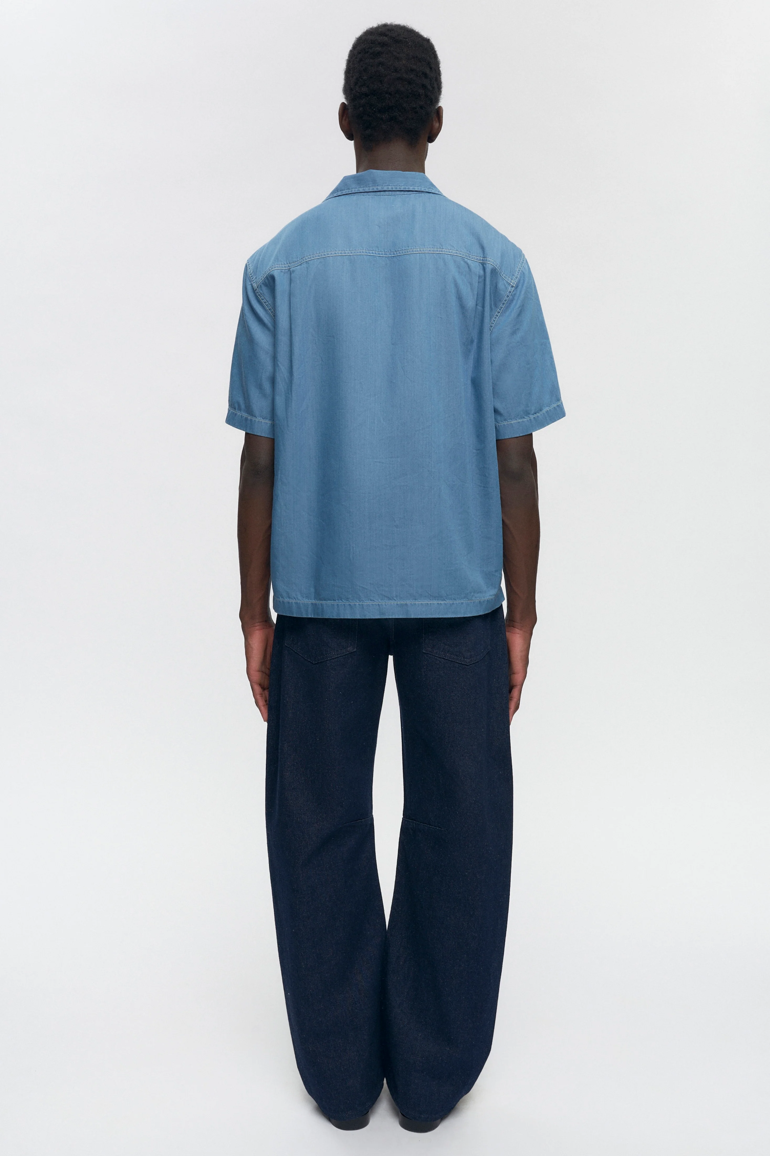 Men's Chambray Camp Shirt in Light Wash - Image 5