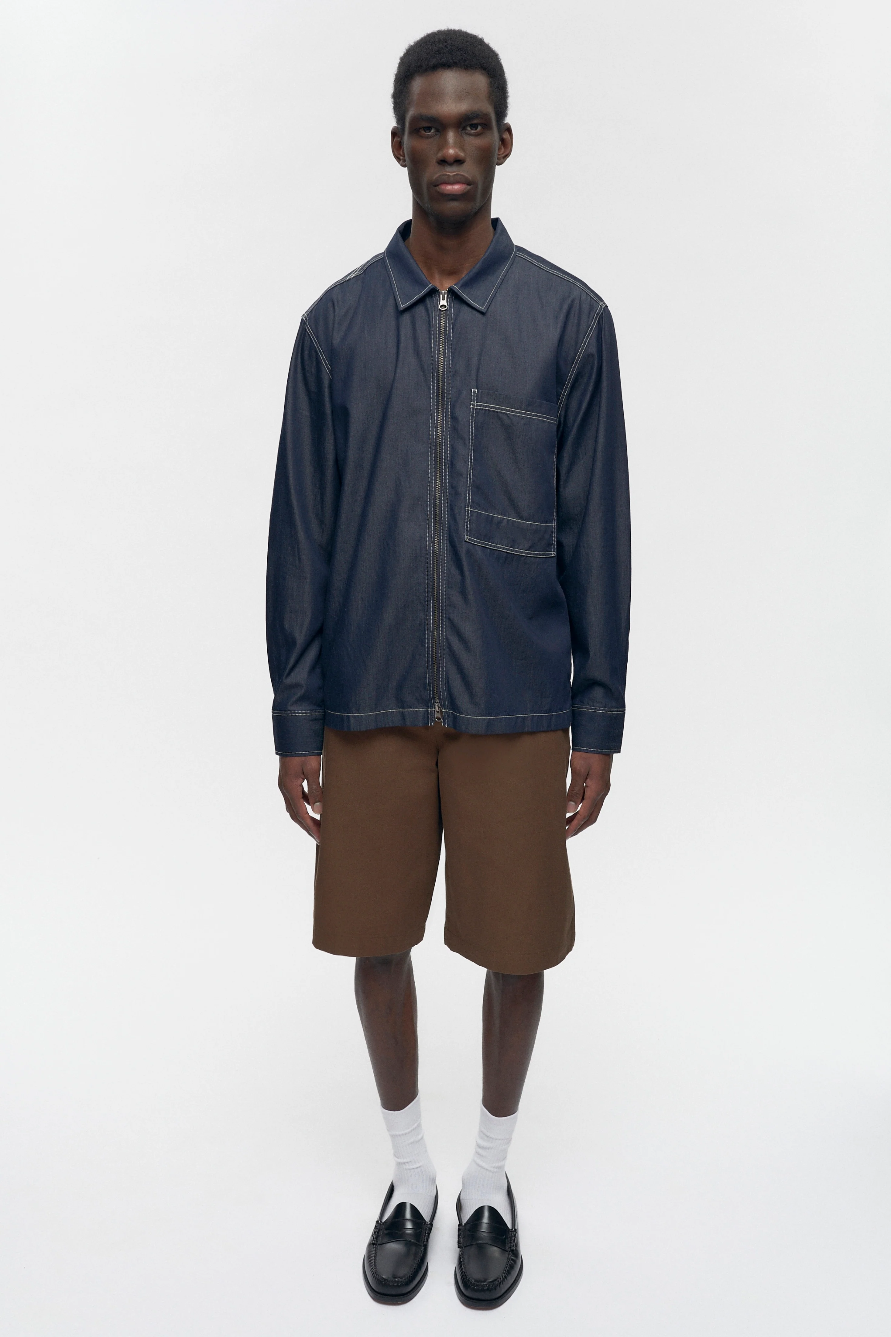 Men's Chambray Full Zip Shirt in Rinse - Image 3