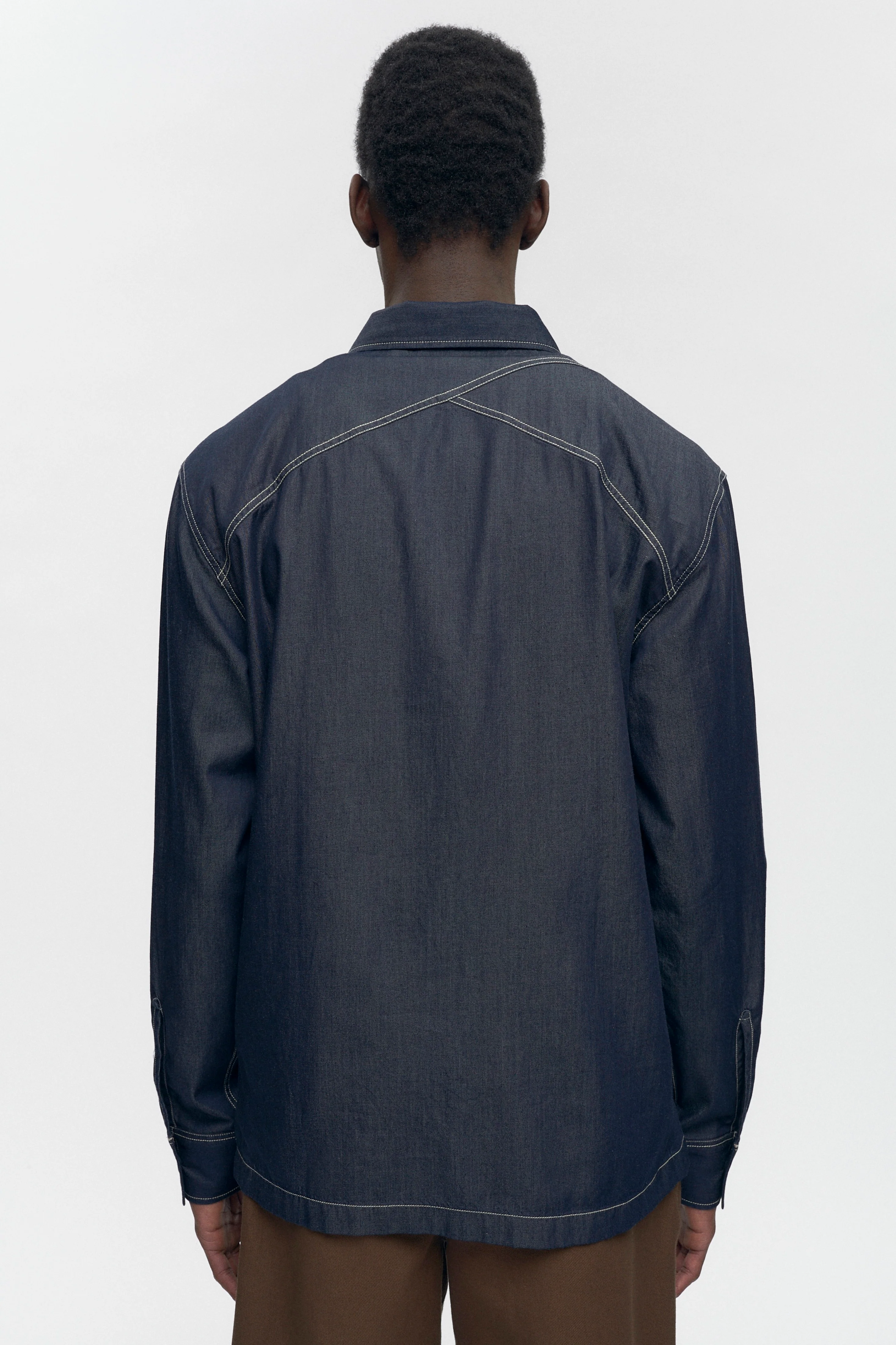 Men's Chambray Full Zip Shirt in Rinse - Image 5