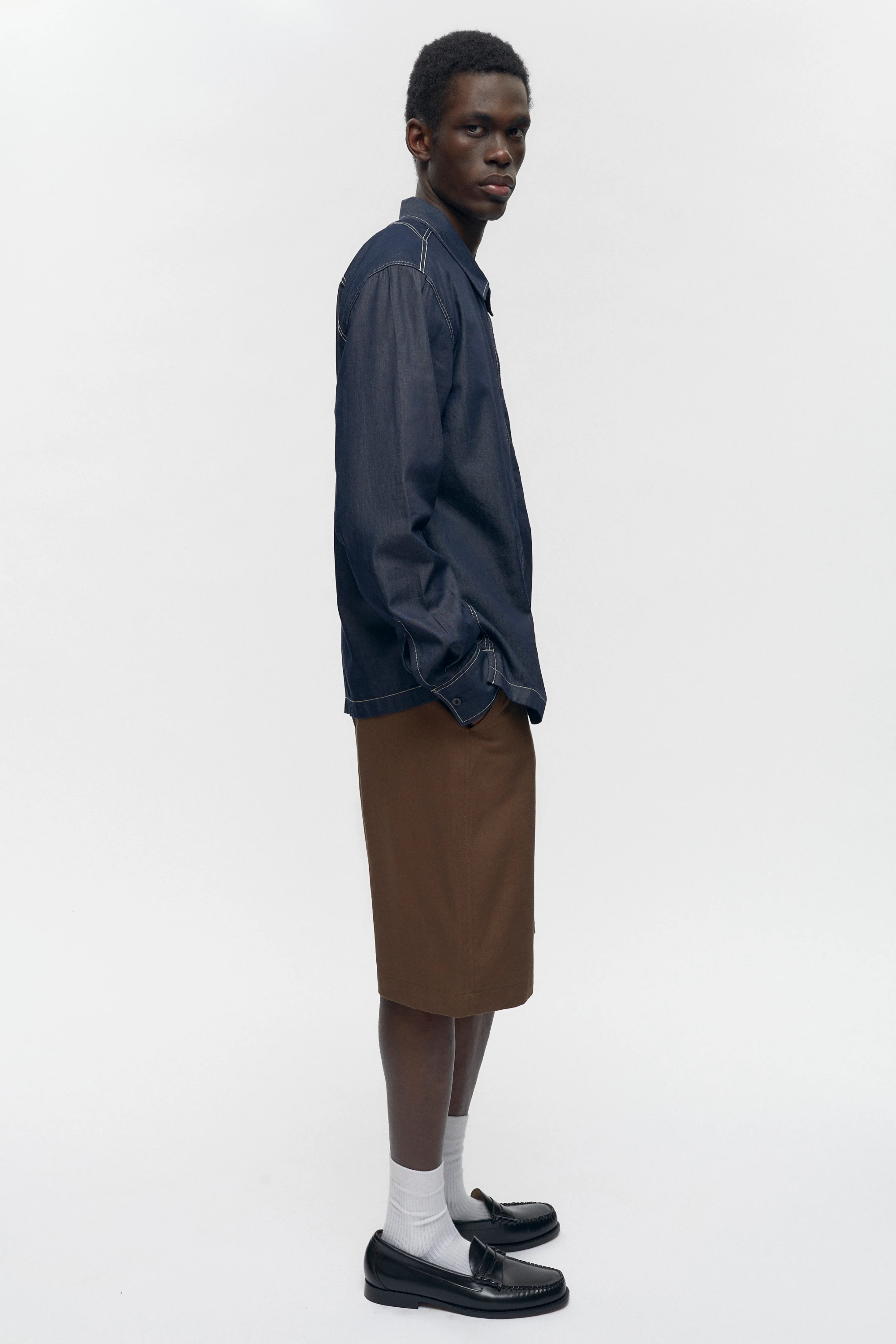 Men's Chambray Full Zip Shirt in Rinse - Image 7