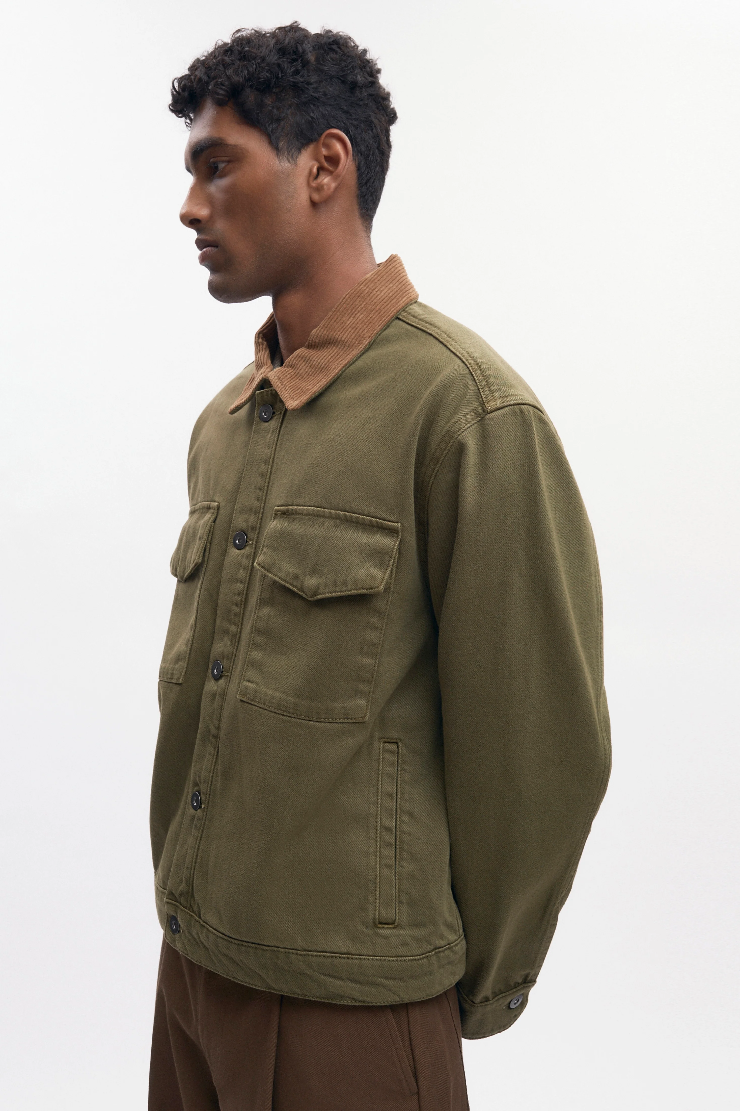 Men's Denim Overshirt in Olive - Image 3