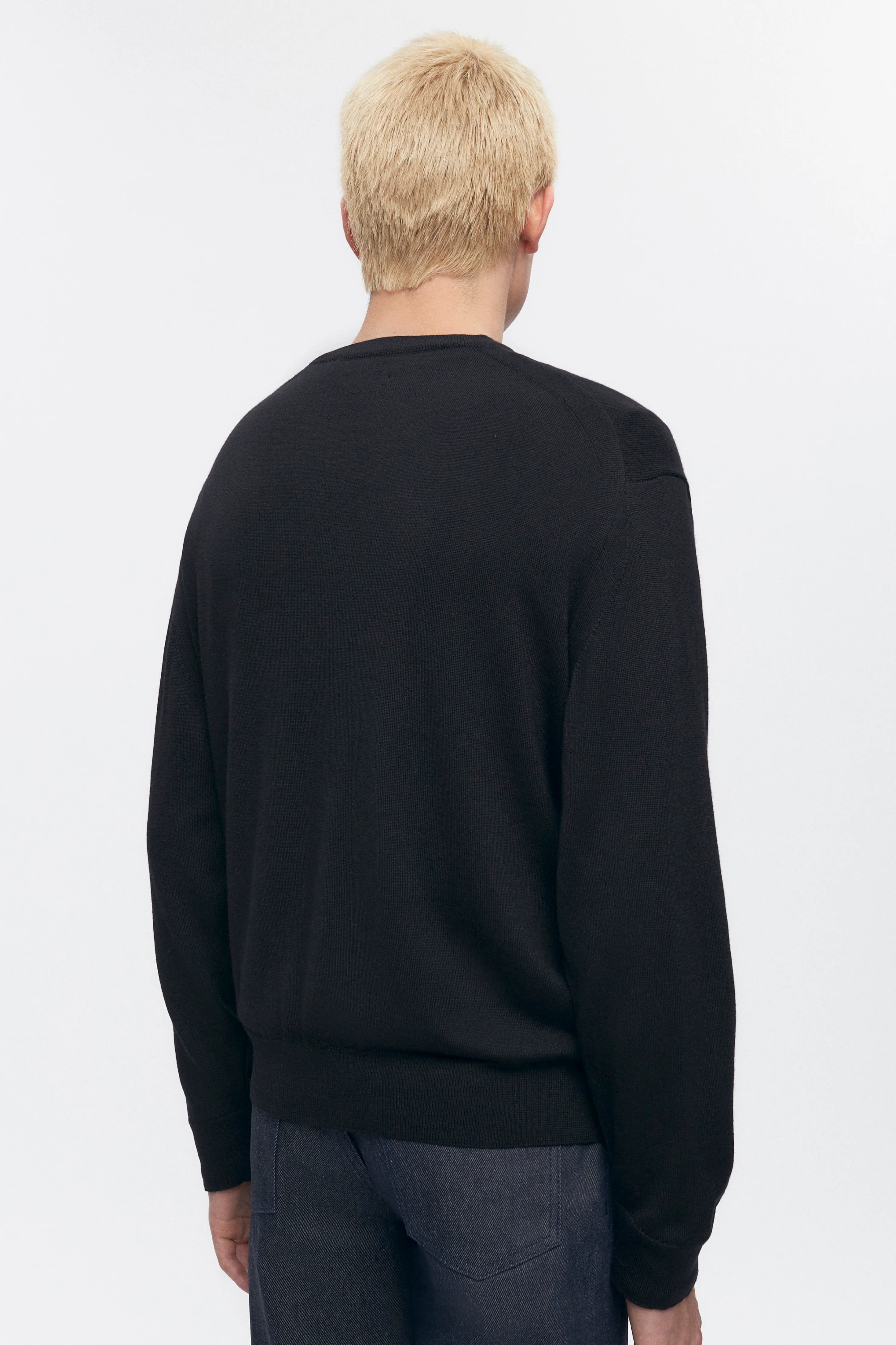 Men's Fine Merino Crewneck Sweater in Black - Image 4
