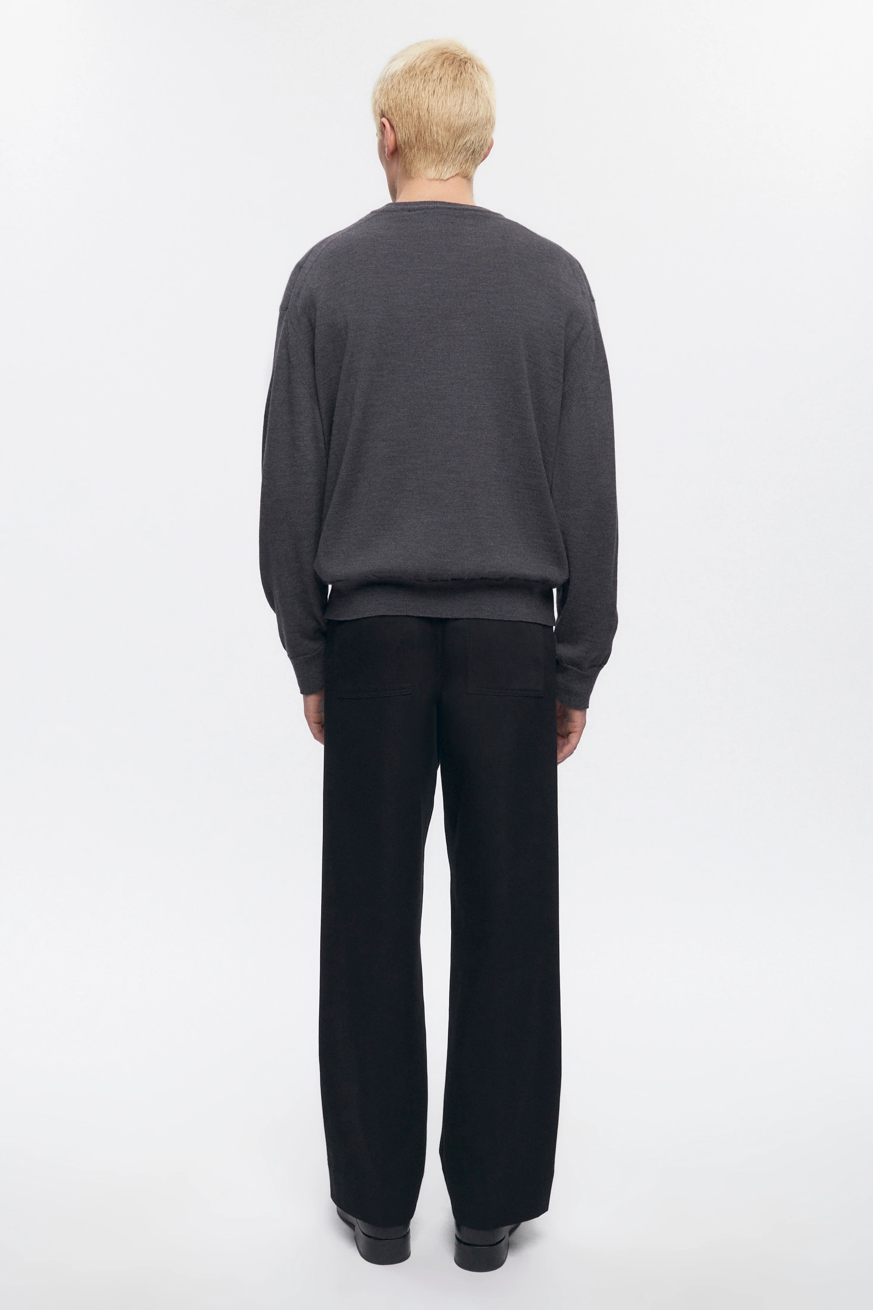 Men's Fine Merino Crewneck Sweater in Charcoal Melange - Image 6