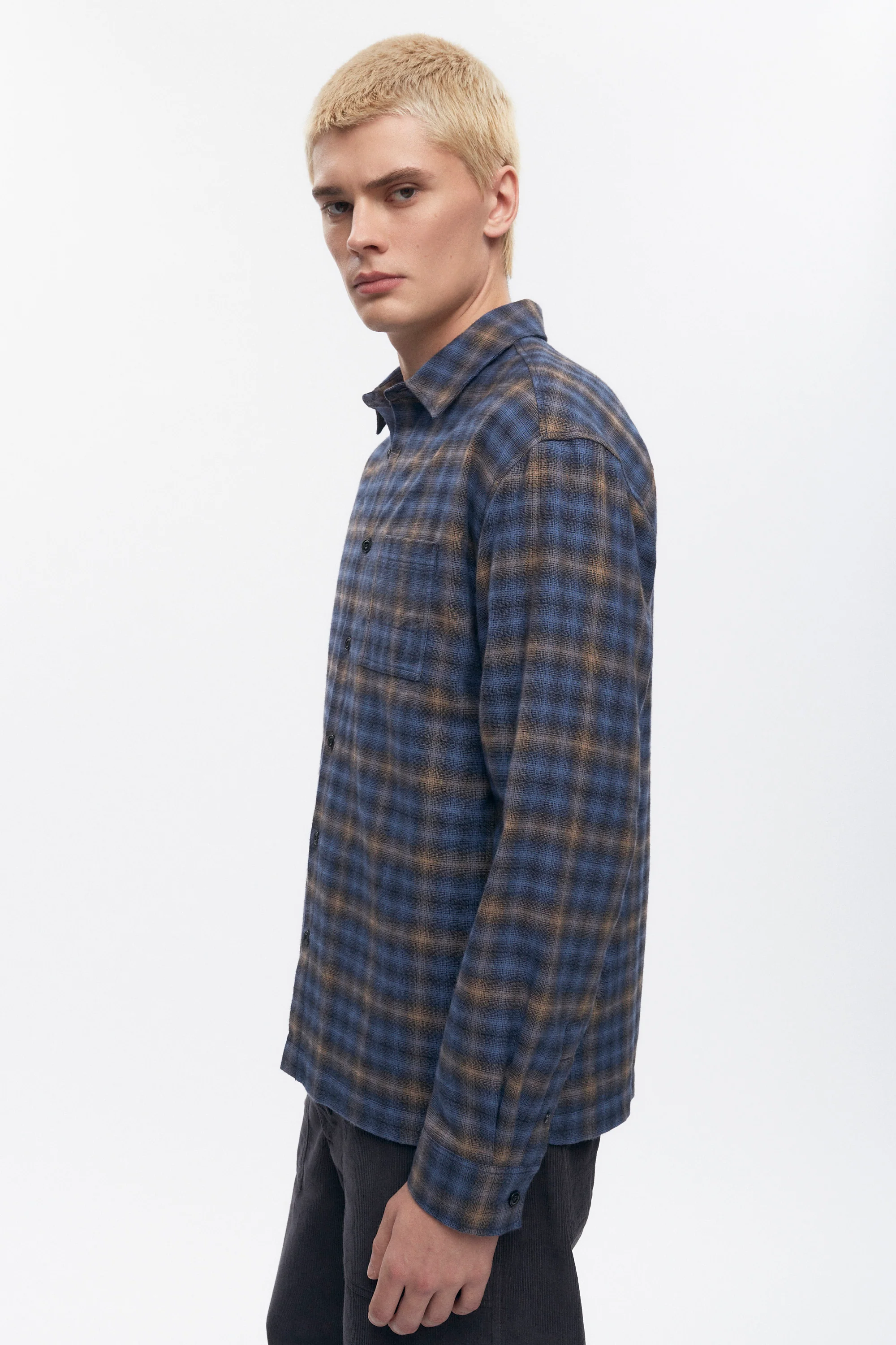 Men's Flannel Shirt in Blue Plaid - Image 2