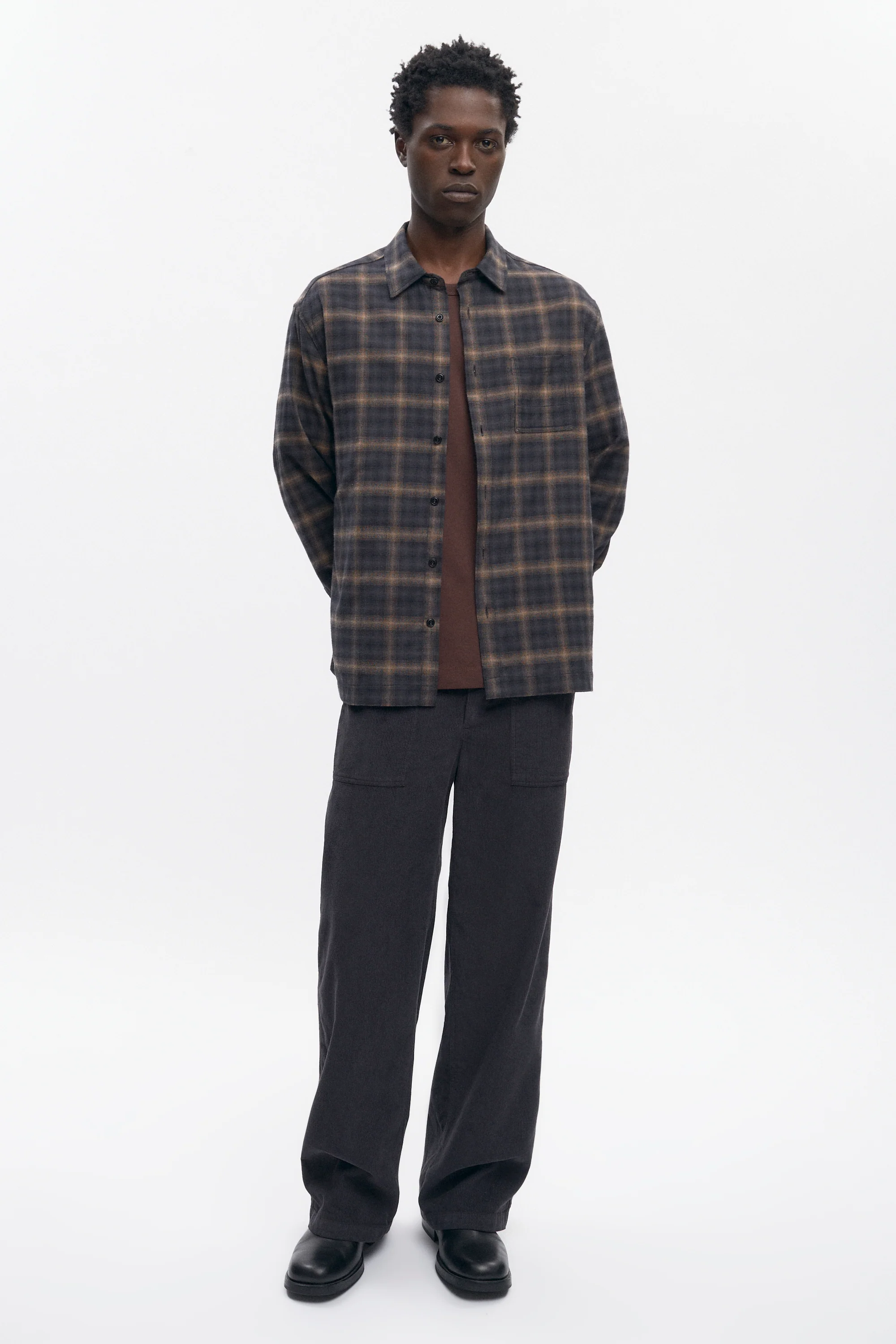 Men's Flannel Shirt in Brown Plaid - Image 2