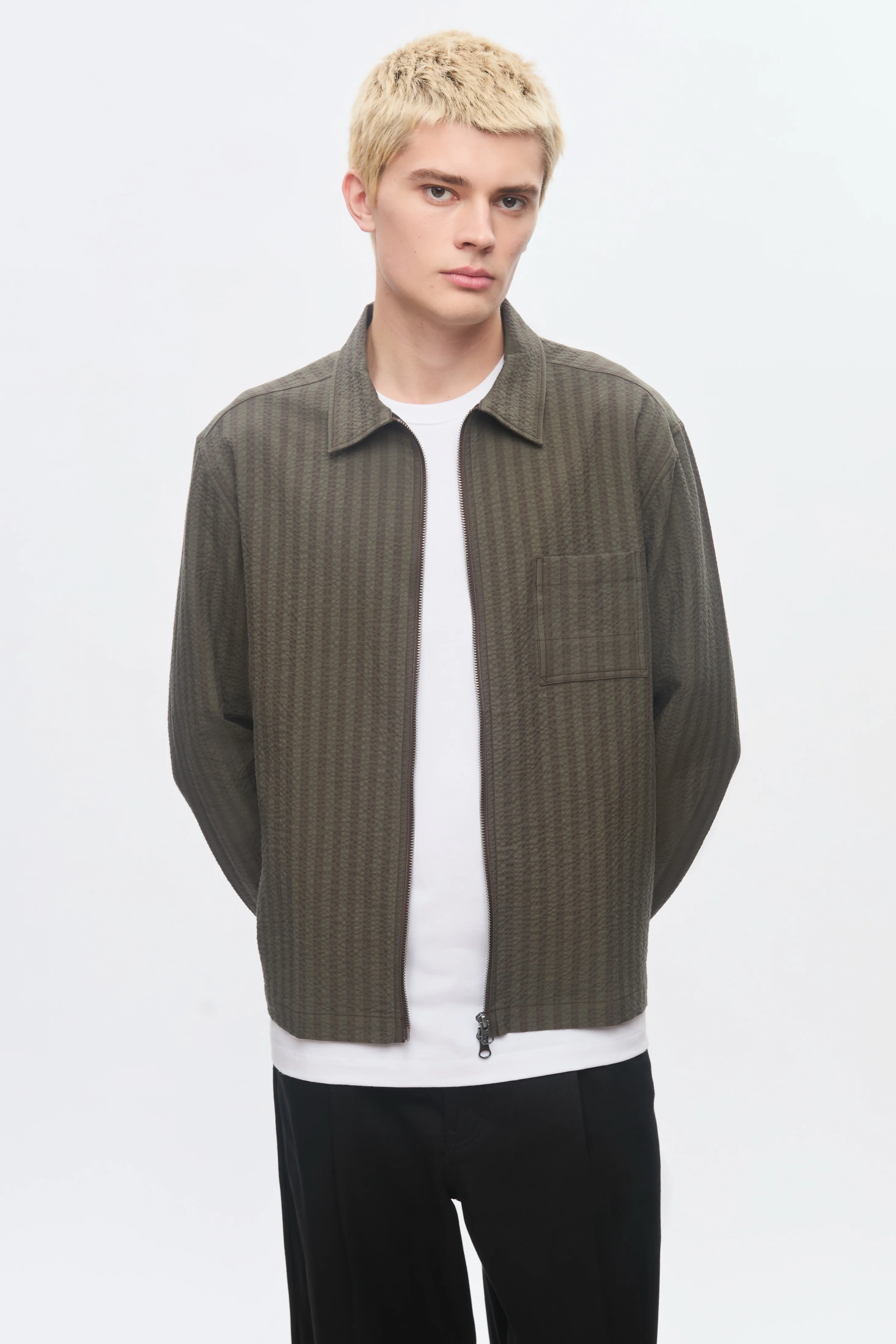 Men's Full Zip Shirt in Brown/Olive