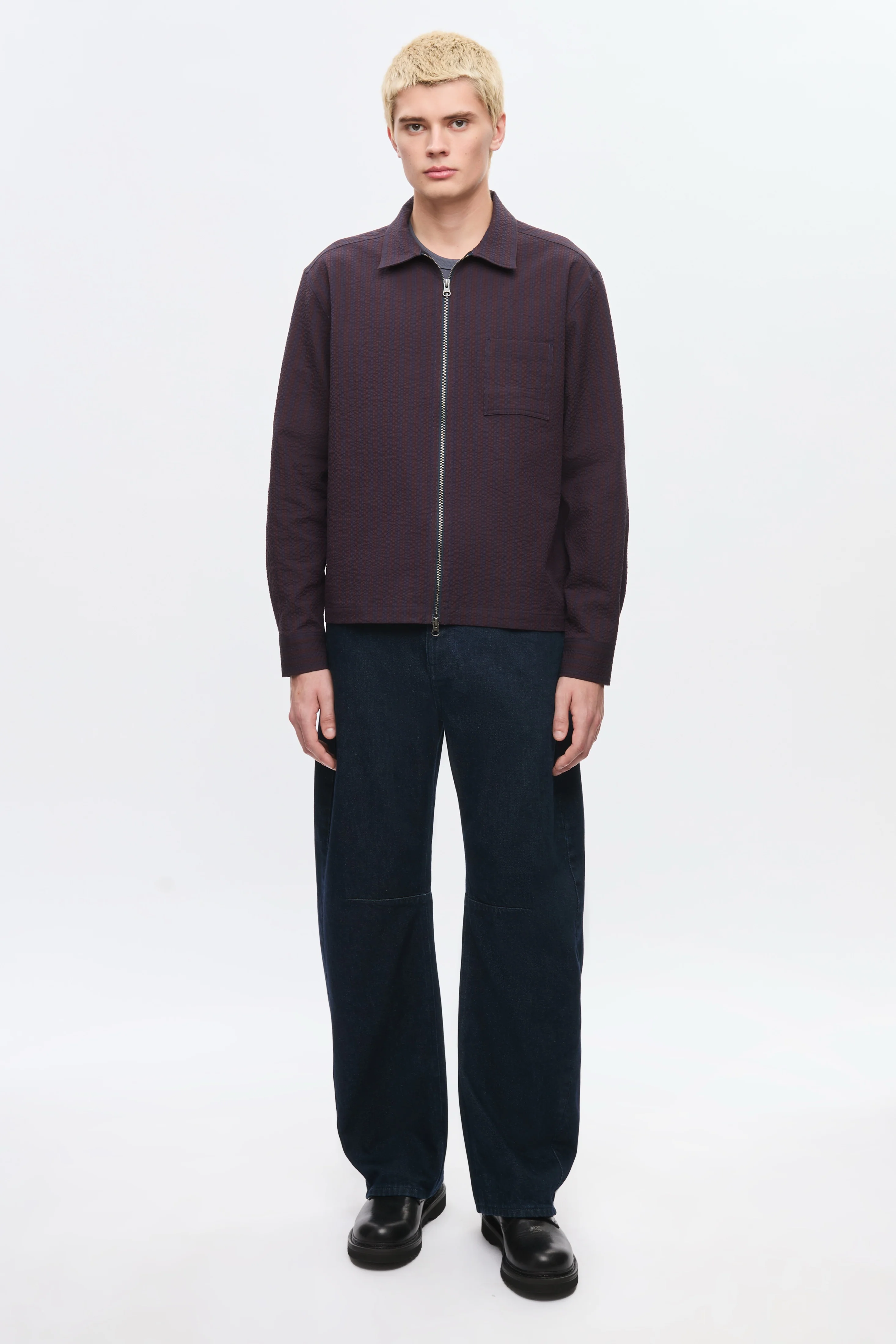 Men's Full Zip Shirt in Cocoa/Navy - Image 3