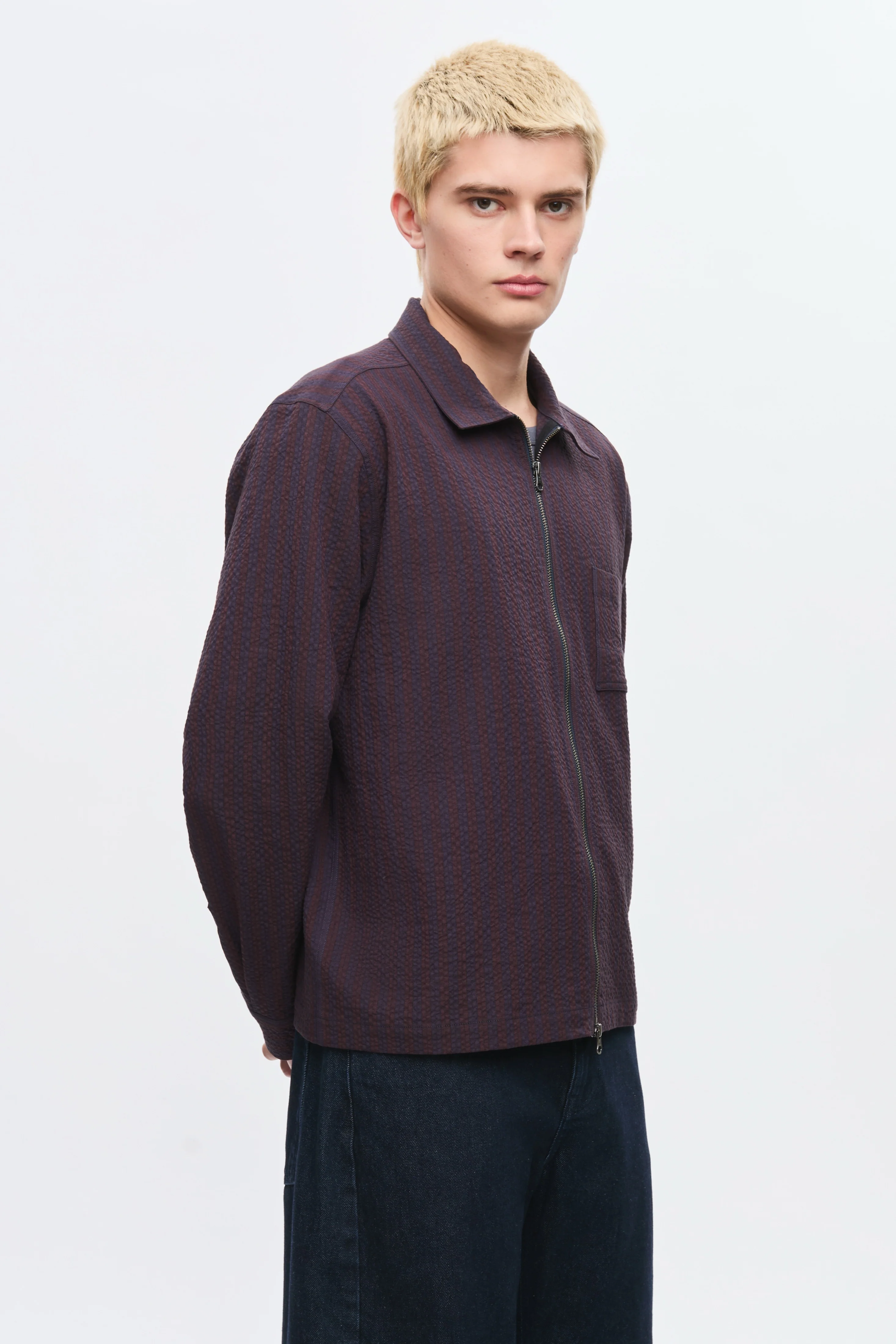 Men's Full Zip Shirt in Cocoa/Navy - Image 4