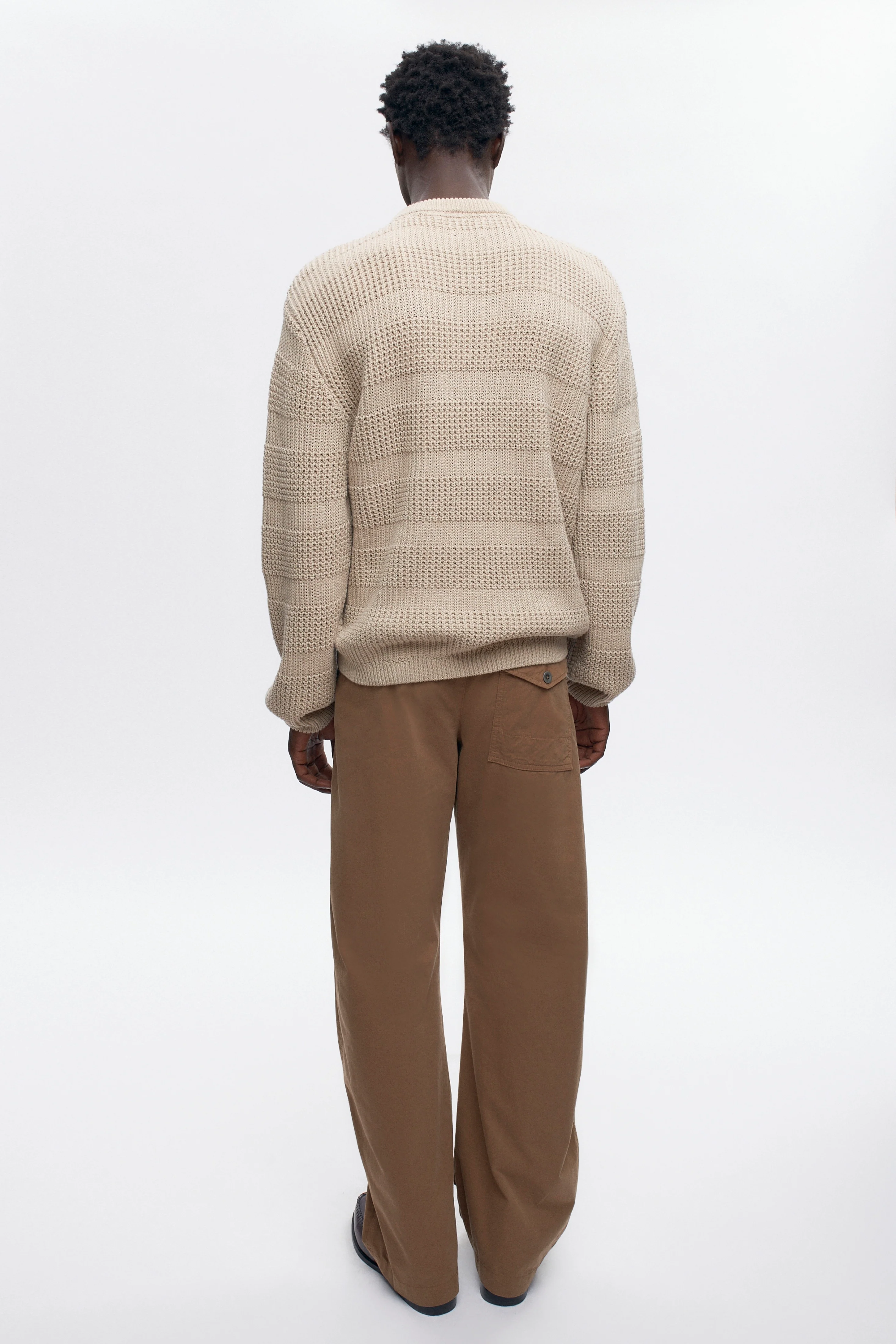 Men's Grid Stitch Crewneck Sweater in Oat Melange - Image 6