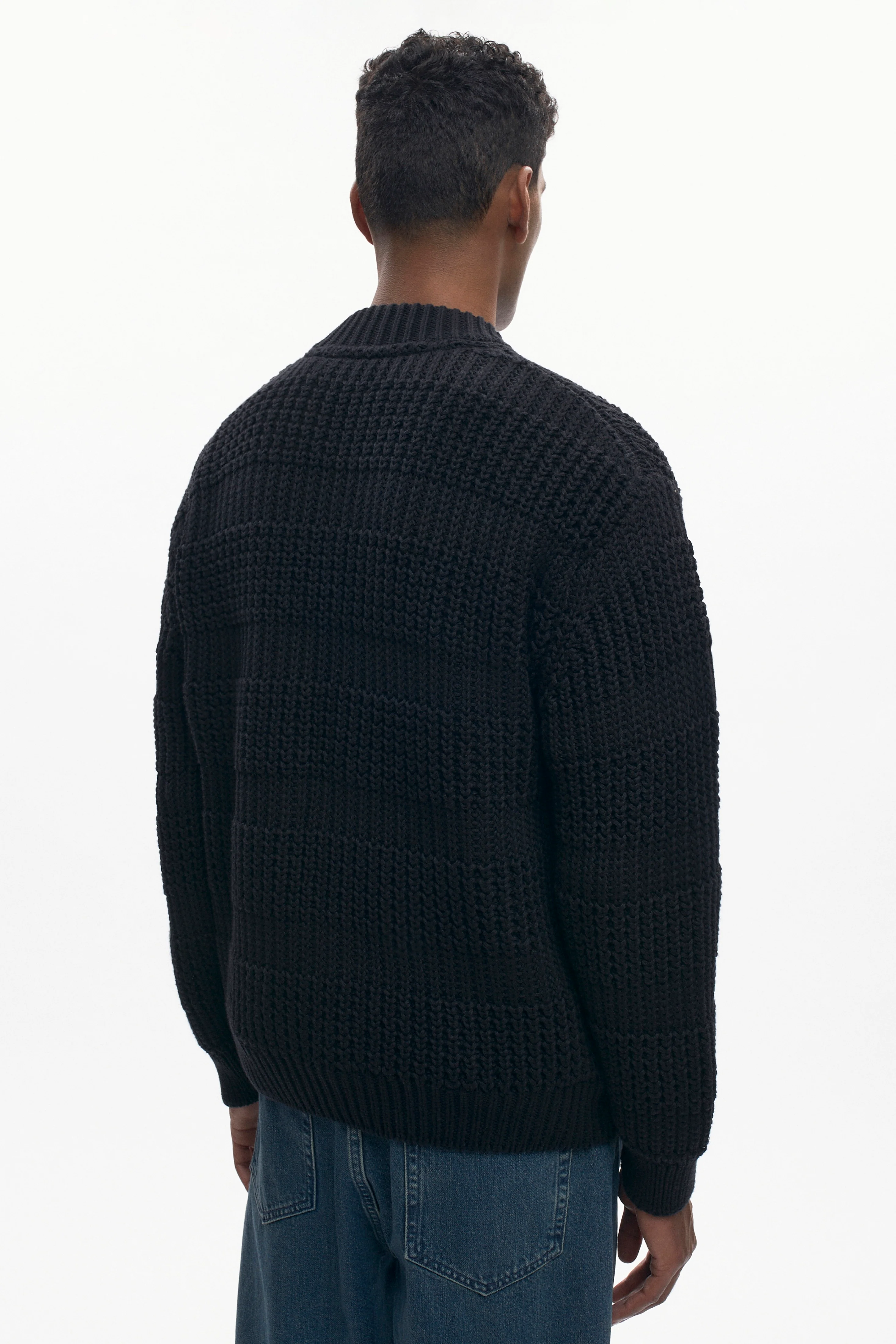 Men's Grid Stitch Zip Sweater in Black - Image 5