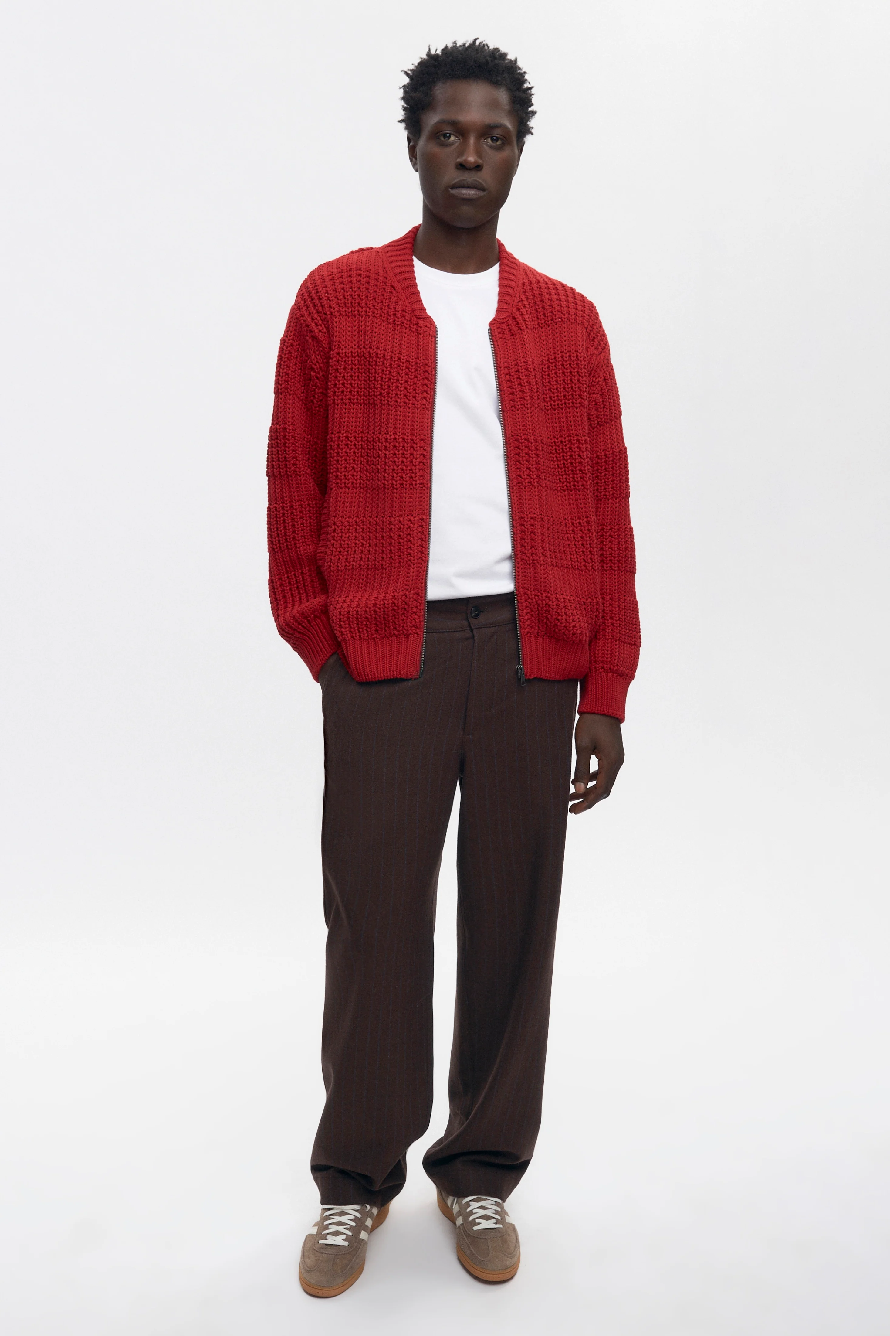 Men's Grid Stitch Zip Sweater in Sunstar Red - Image 3
