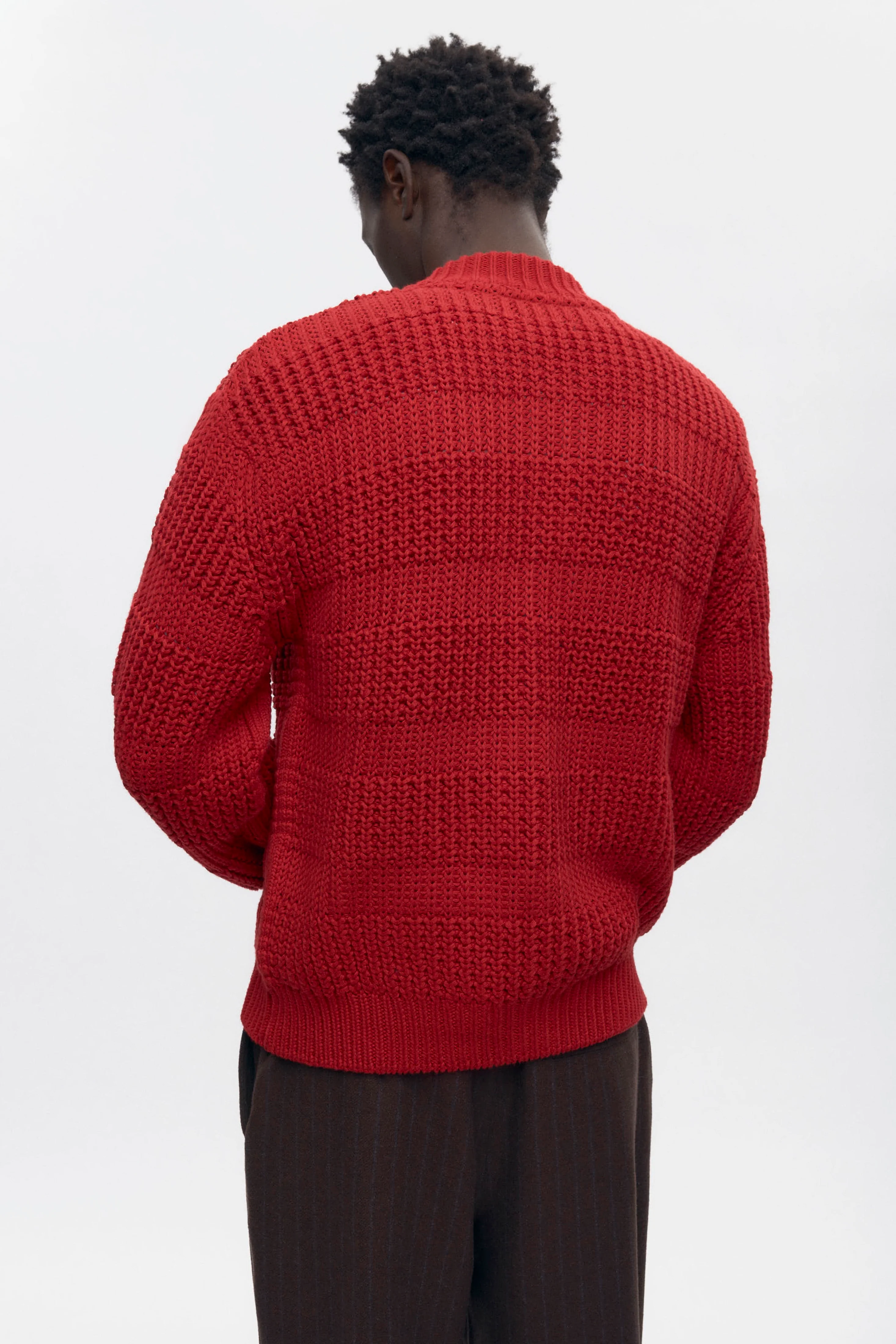 Men's Grid Stitch Zip Sweater in Sunstar Red - Image 5
