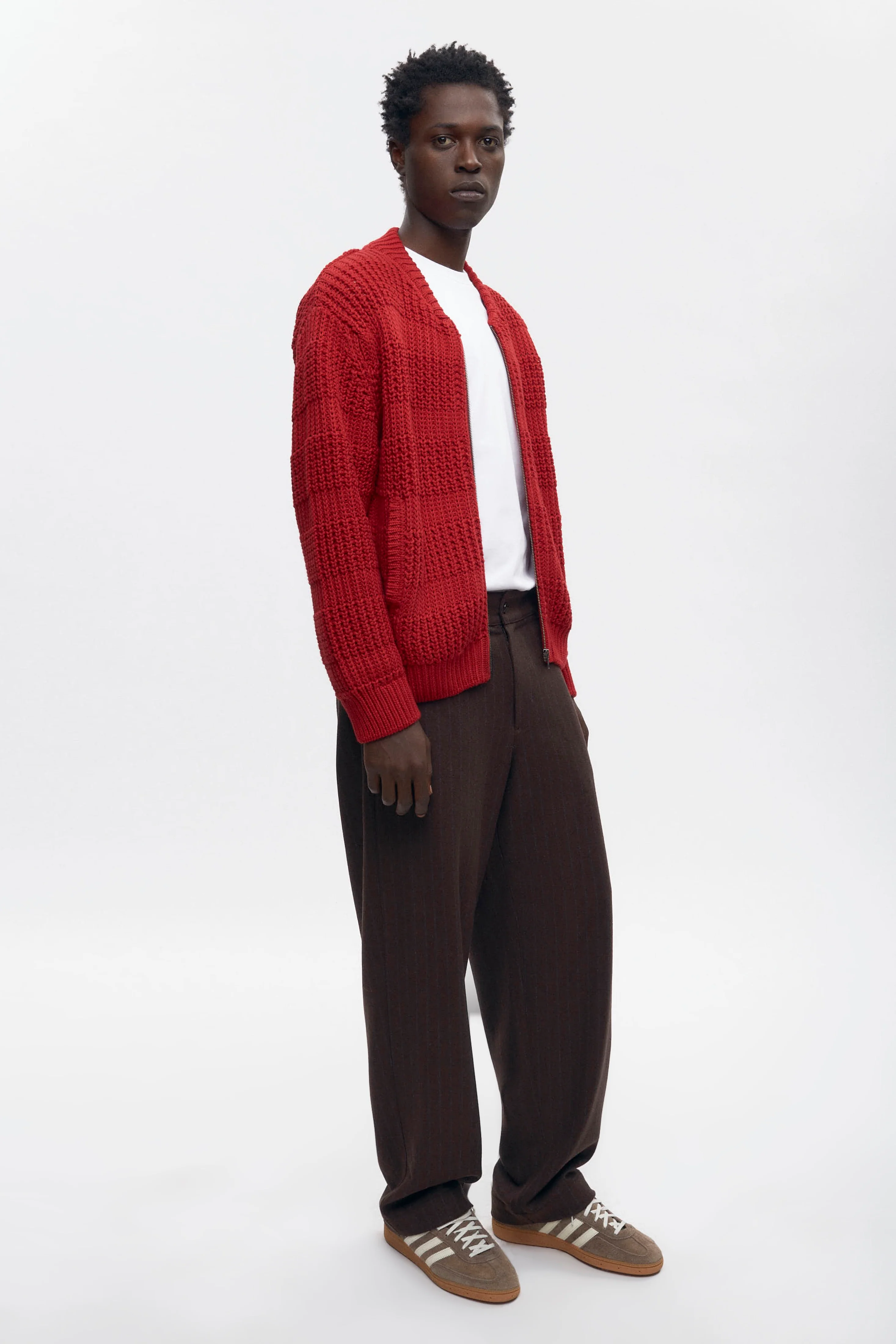 Men's Grid Stitch Zip Sweater in Sunstar Red - Image 6
