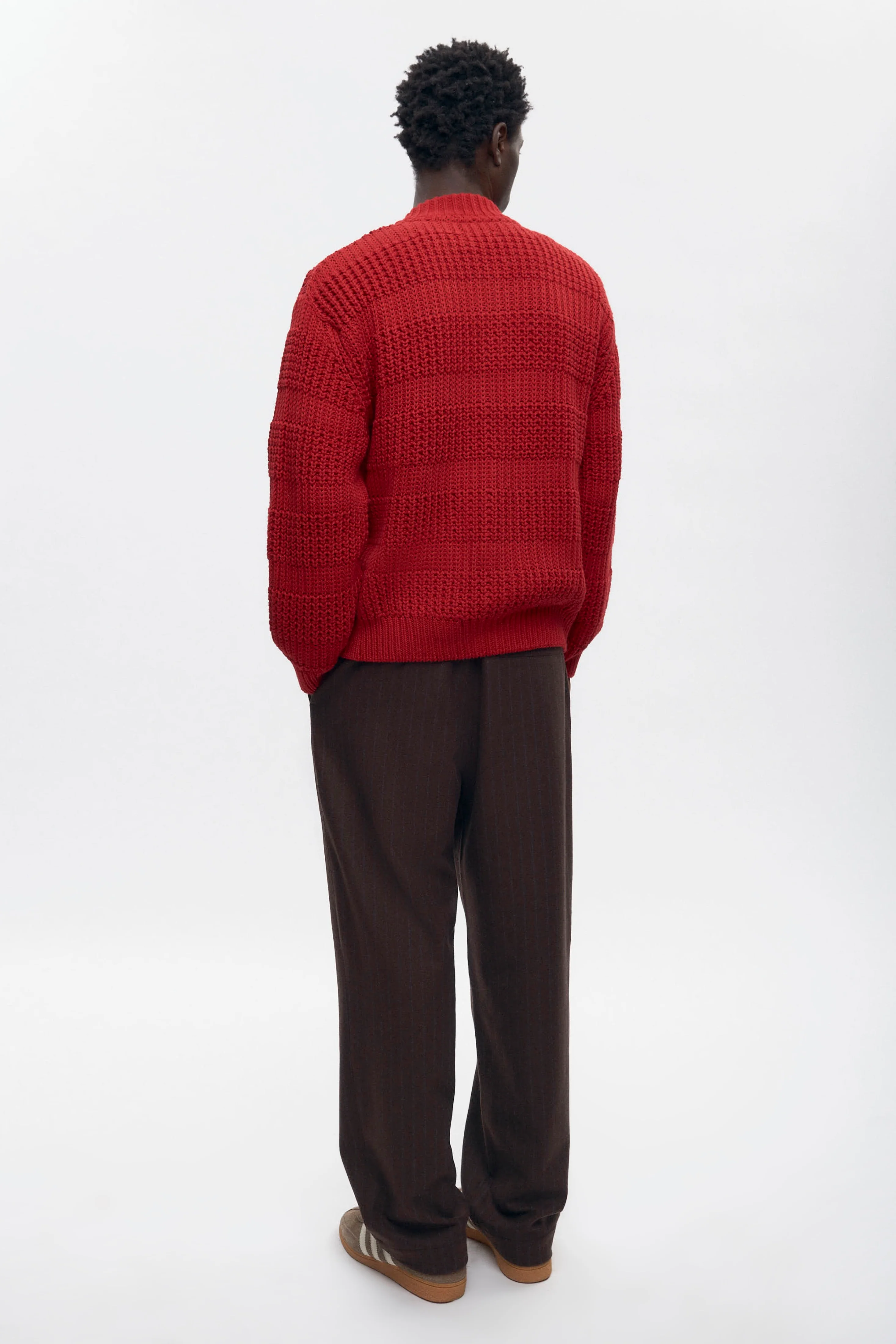Men's Grid Stitch Zip Sweater in Sunstar Red - Image 7