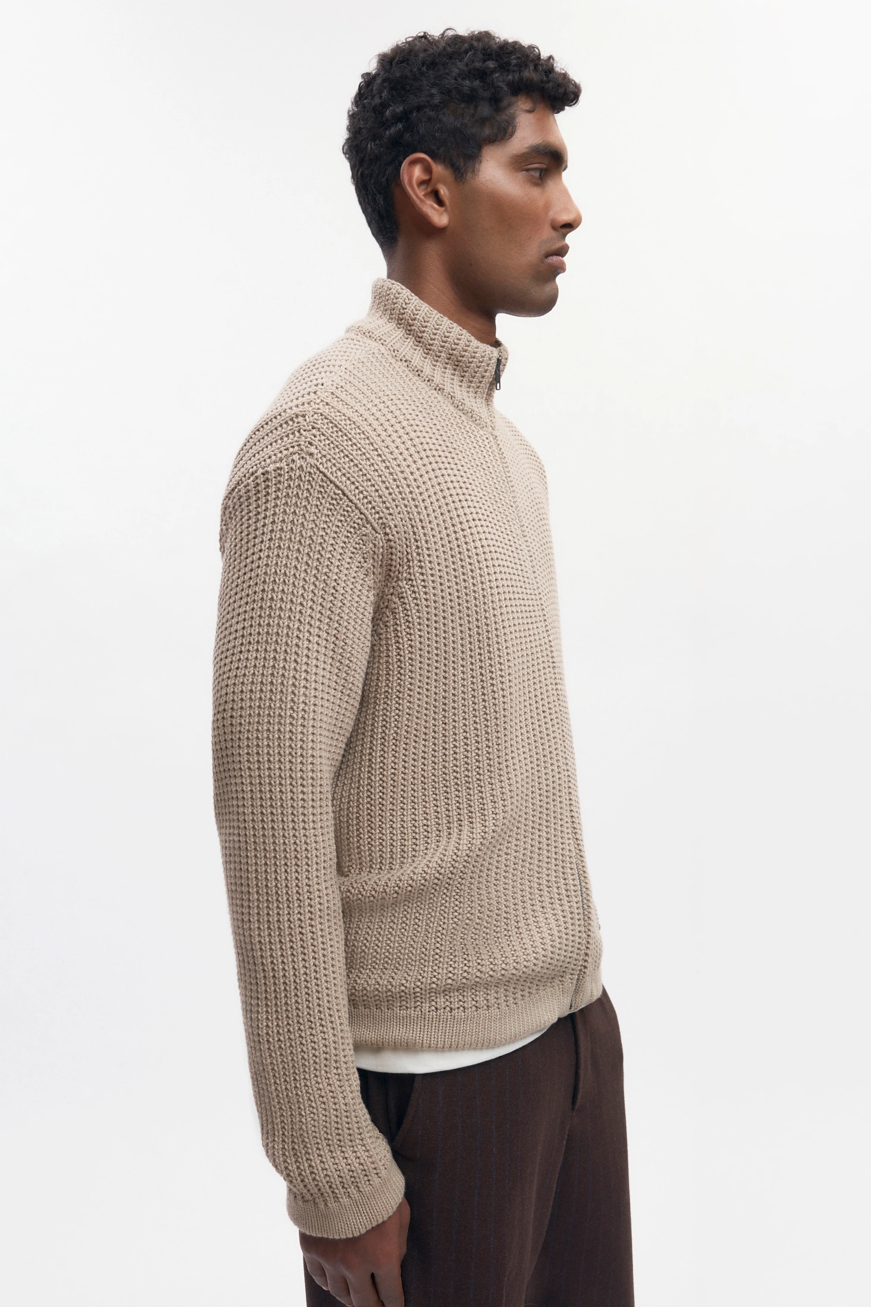 Men's Hadi Zip Sweater in Oat - Image 3
