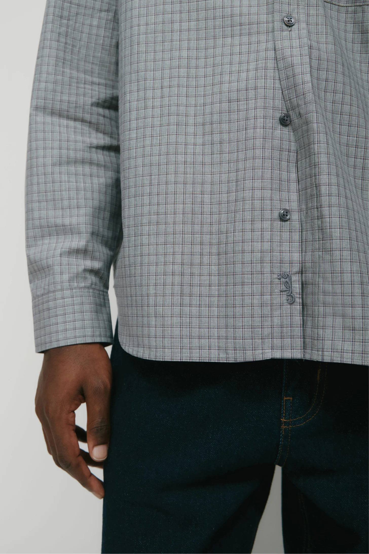 Men's Haydar Shirt in Grey/Lavender Ash Check - Image 3