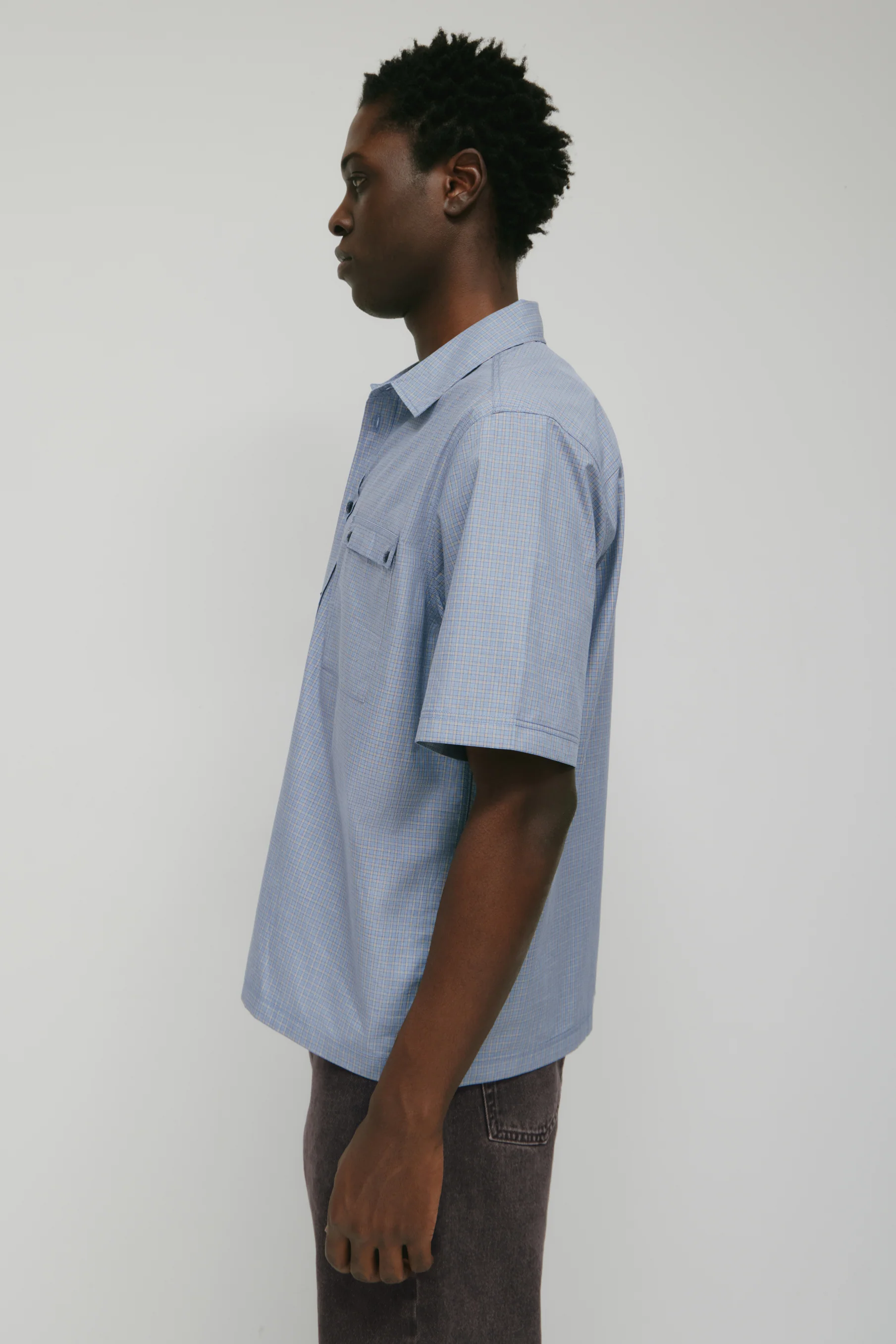 Men's Haydar Shortsleeve Shirt in Indigo/Dark Indigo Check - Image 3