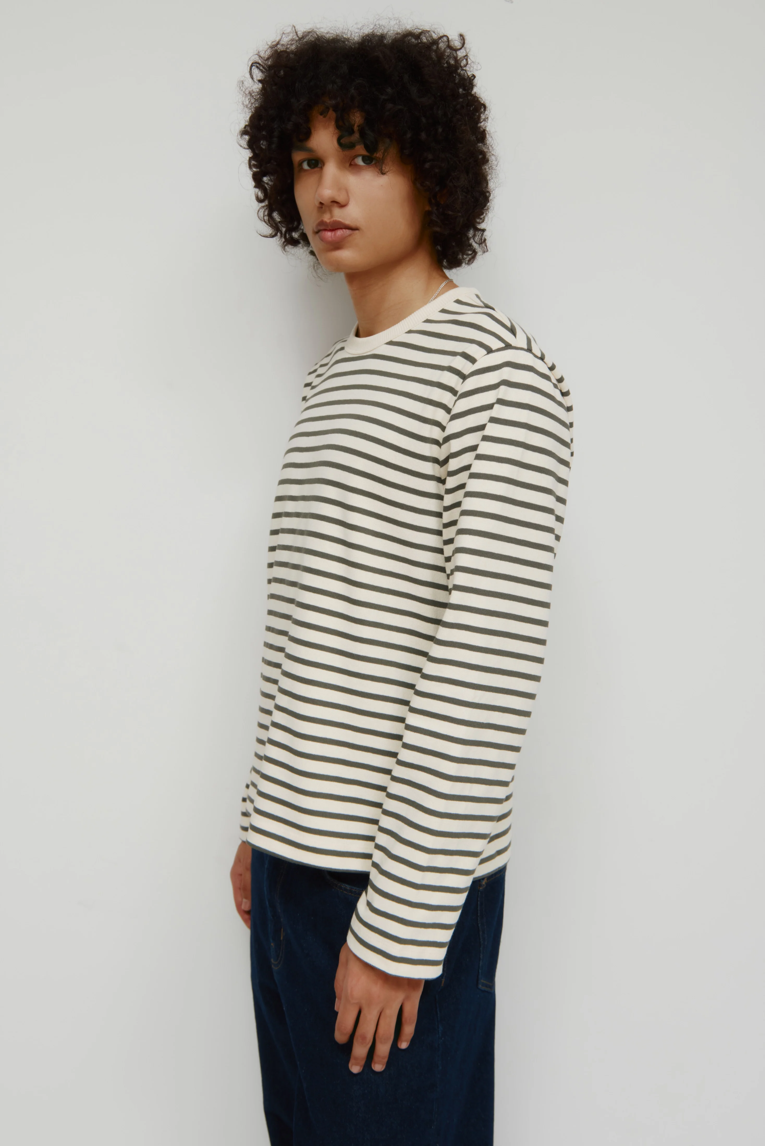 Men's Heavyweight Rib Longsleeve in Natural/Beluga Stripe - Image 3
