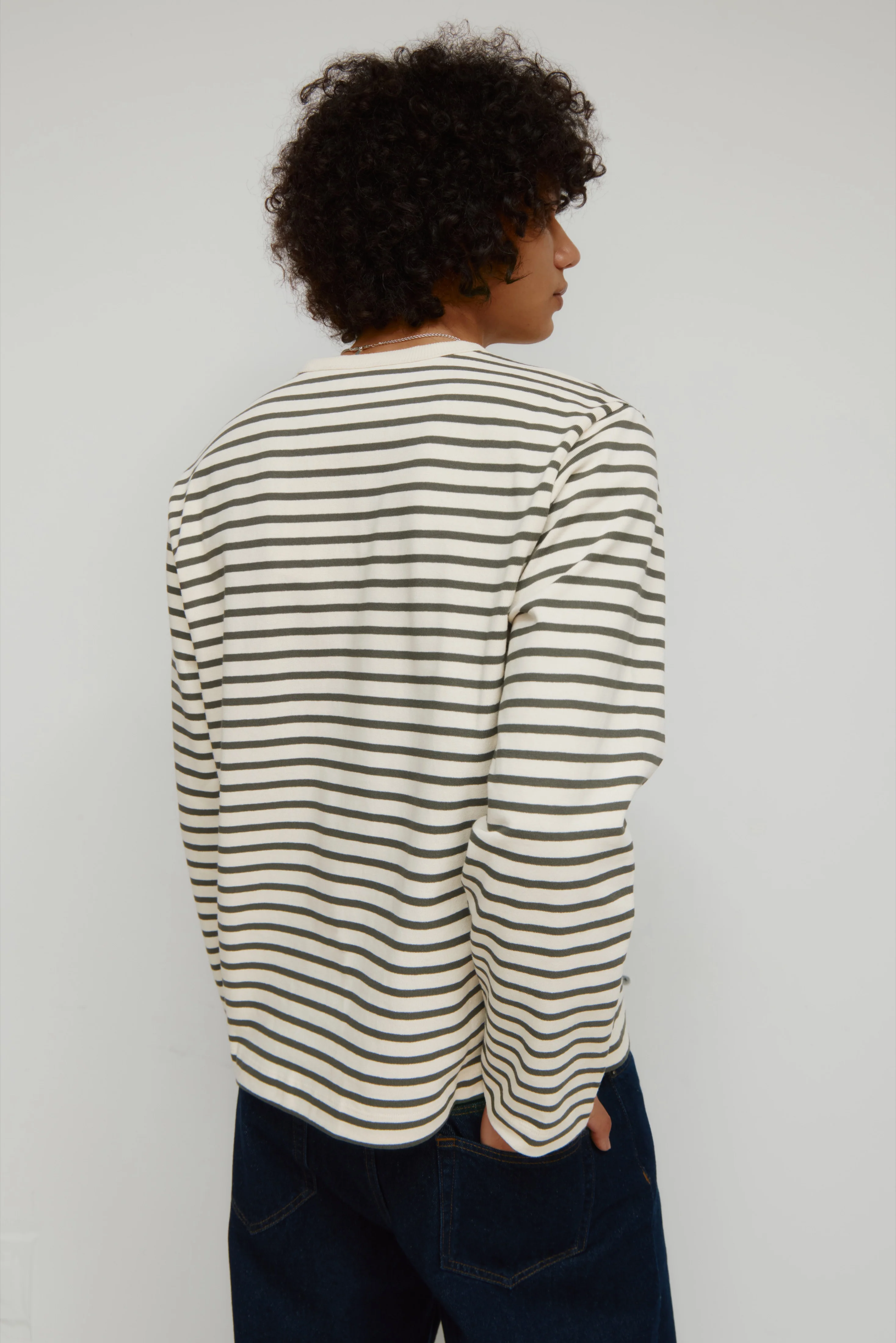 Men's Heavyweight Rib Longsleeve in Natural/Beluga Stripe - Image 4