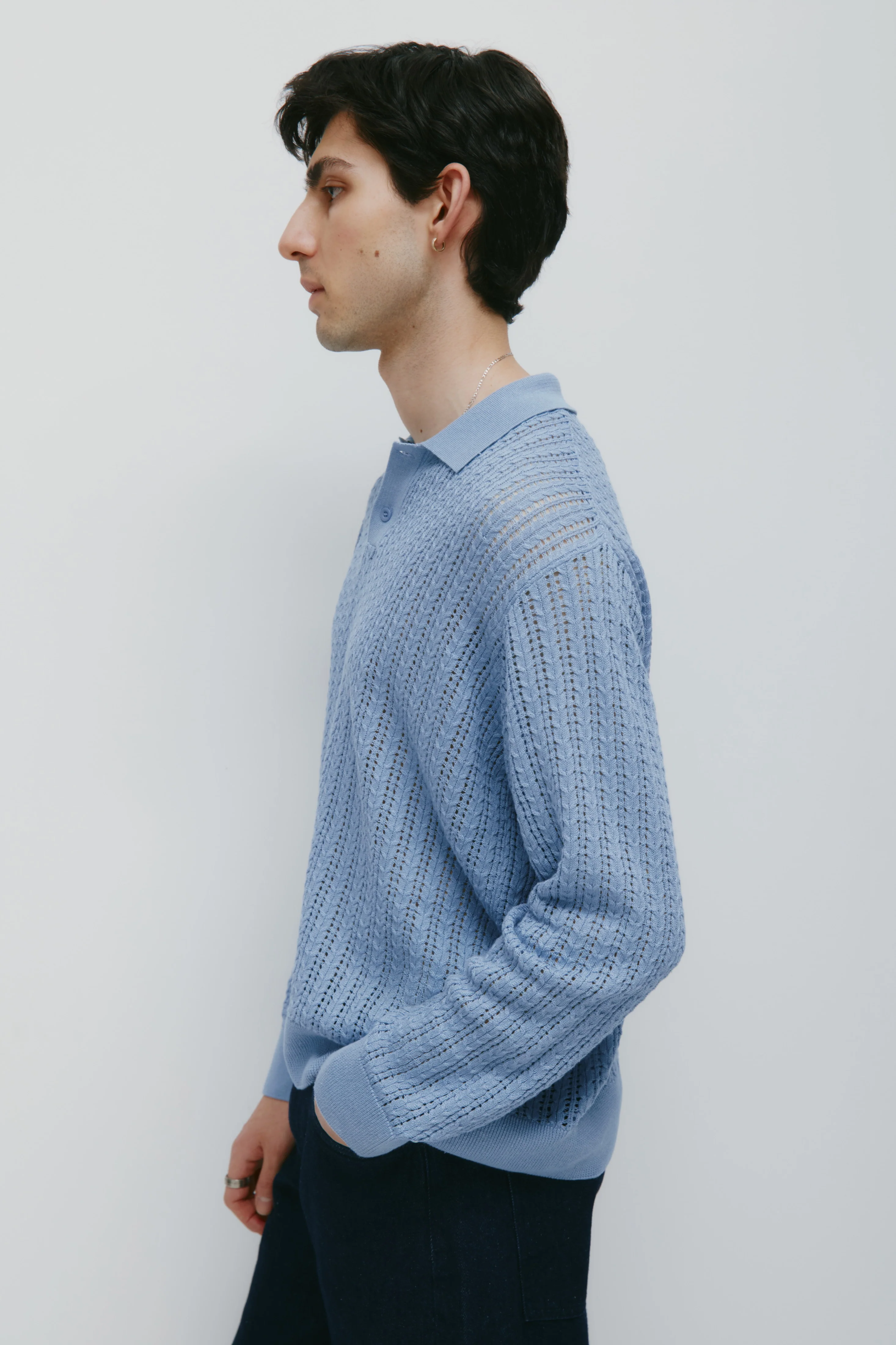 Men's Jadd Longsleeve Knit Polo in Deep Blue Aura - Image 3