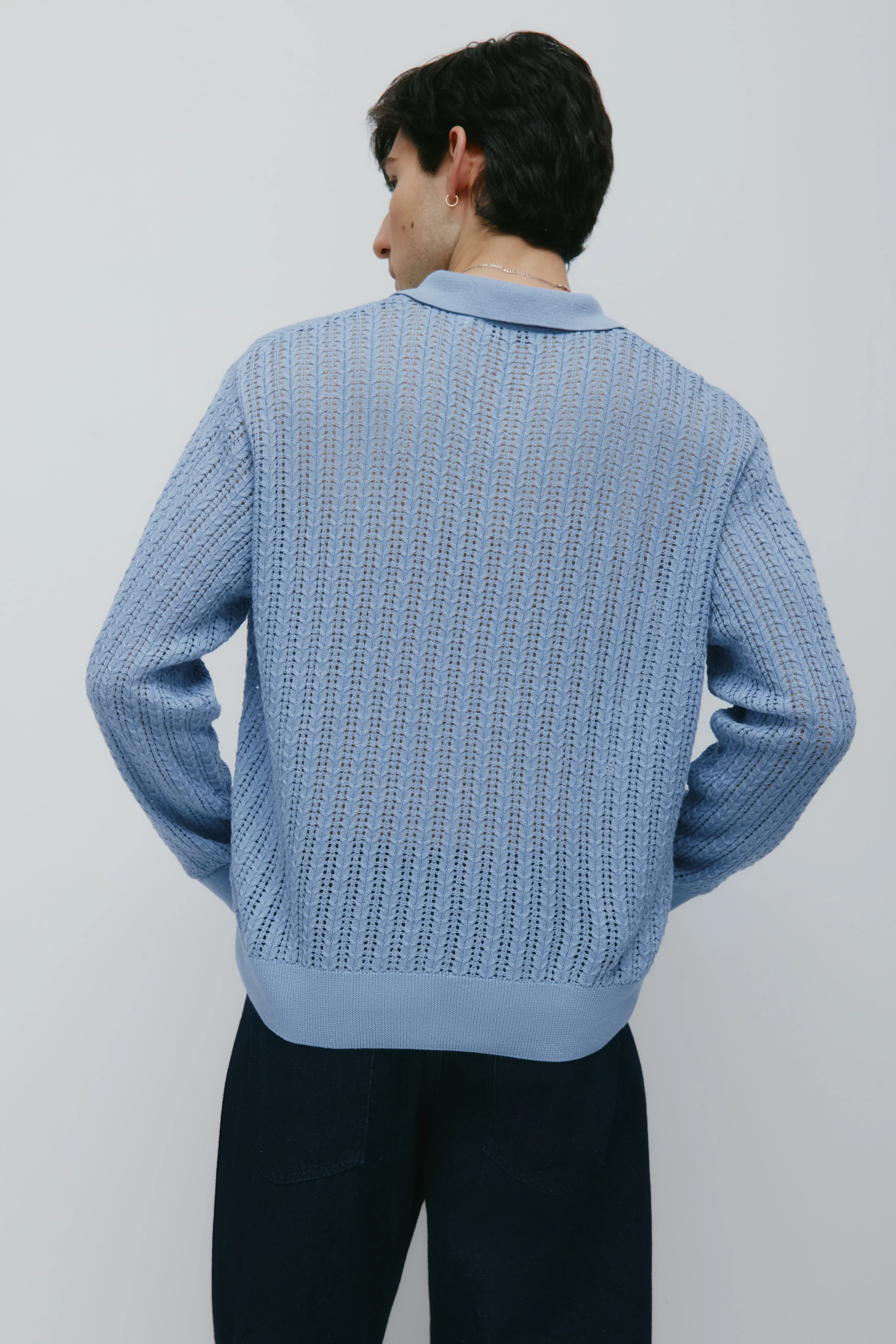 Men's Jadd Longsleeve Knit Polo in Deep Blue Aura - Image 4