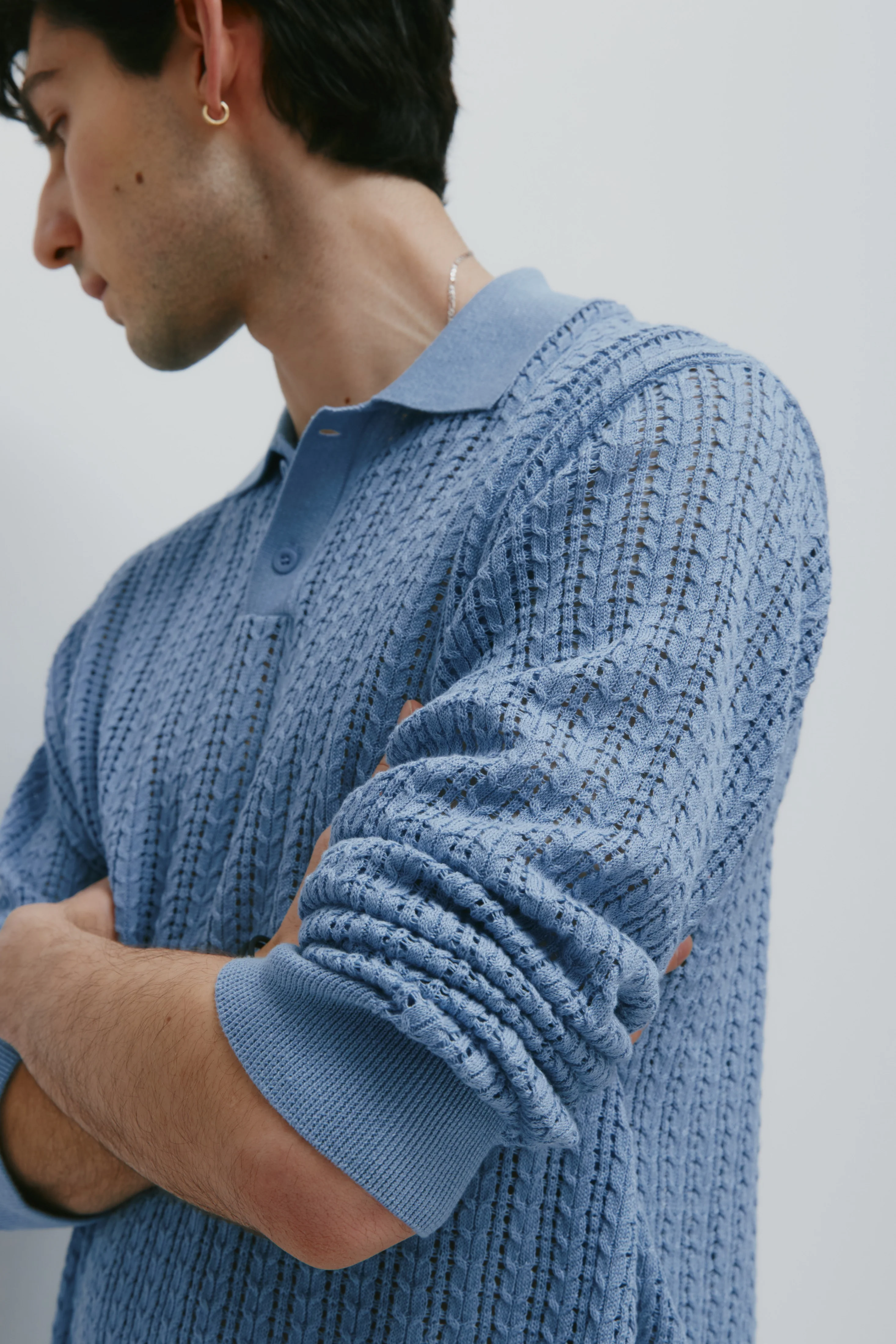 Men's Jadd Longsleeve Knit Polo in Deep Blue Aura - Image 5