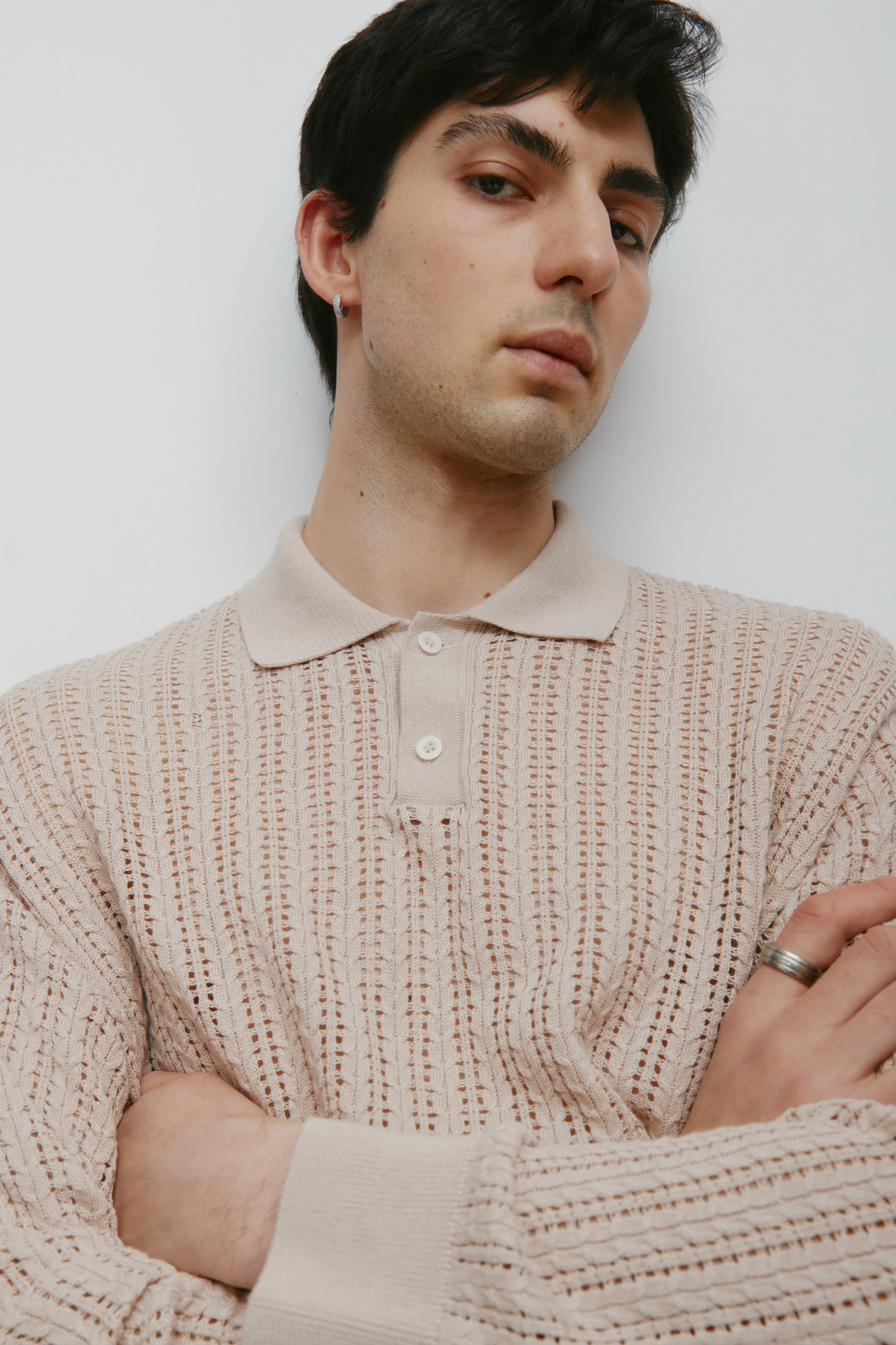 Men's Jadd Longsleeve Knit Polo in Sandstone - Image 3