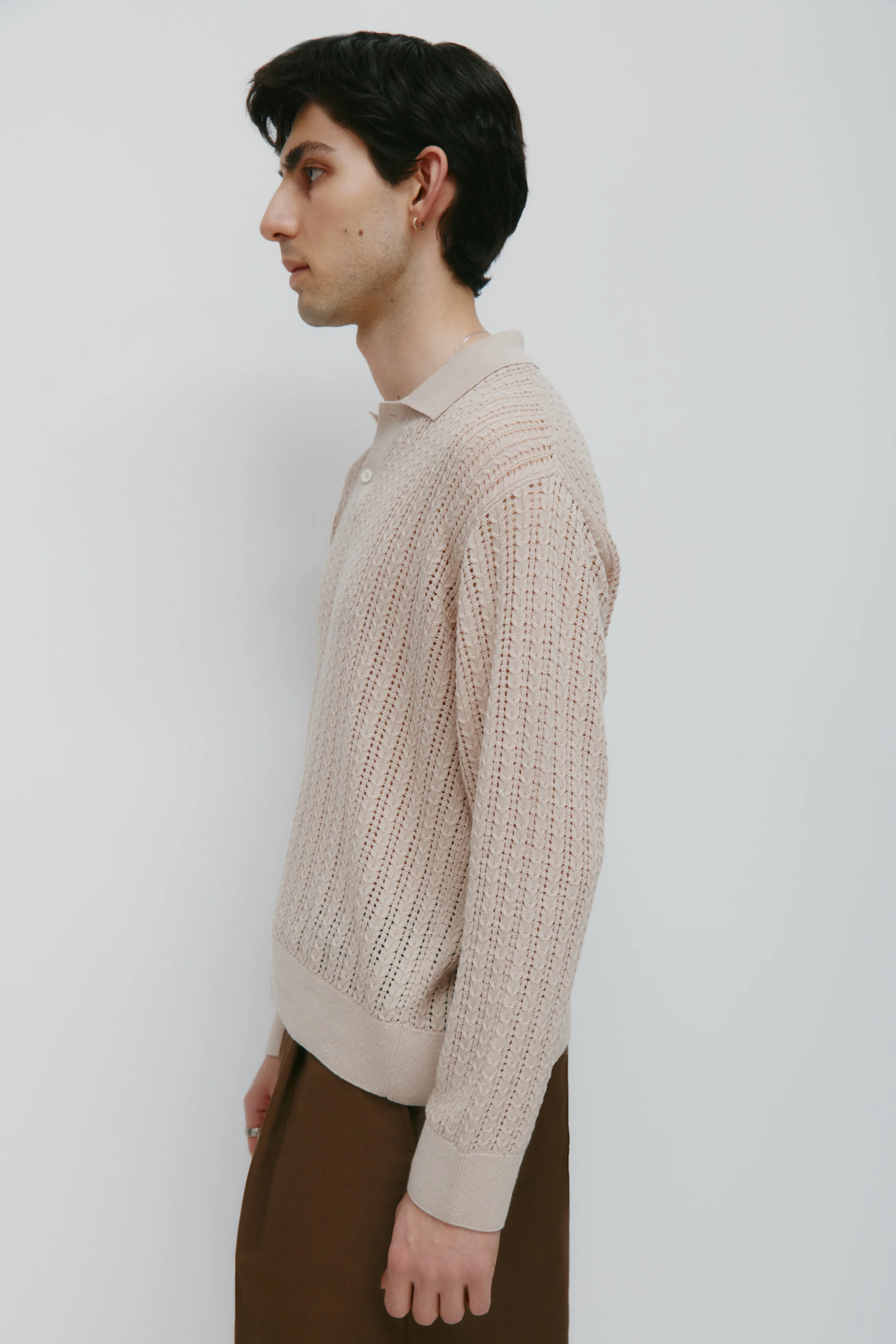 Men's Jadd Longsleeve Knit Polo in Sandstone - Image 4