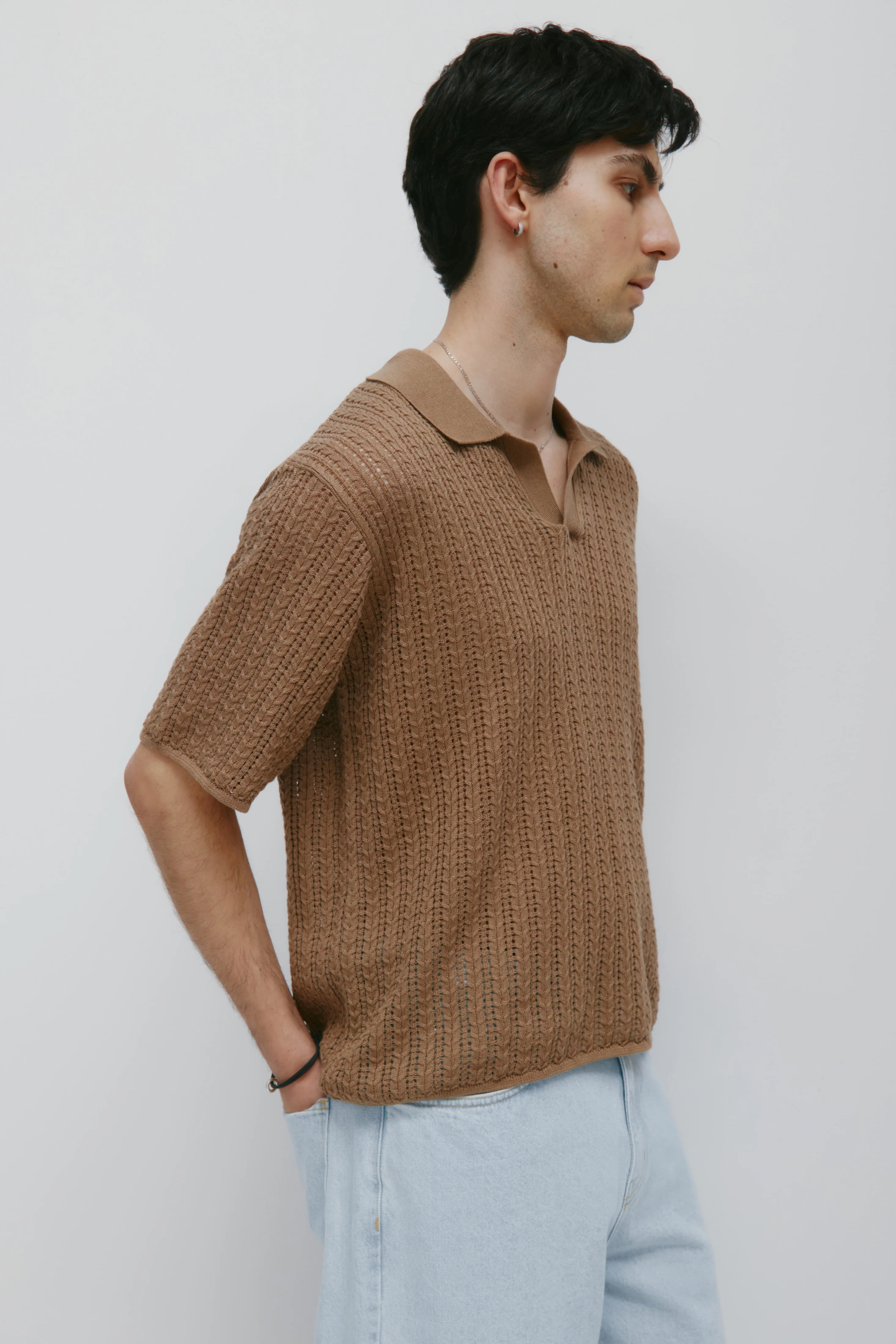 Men's Jadd Shortsleeve Knit Polo in Otter - Image 3