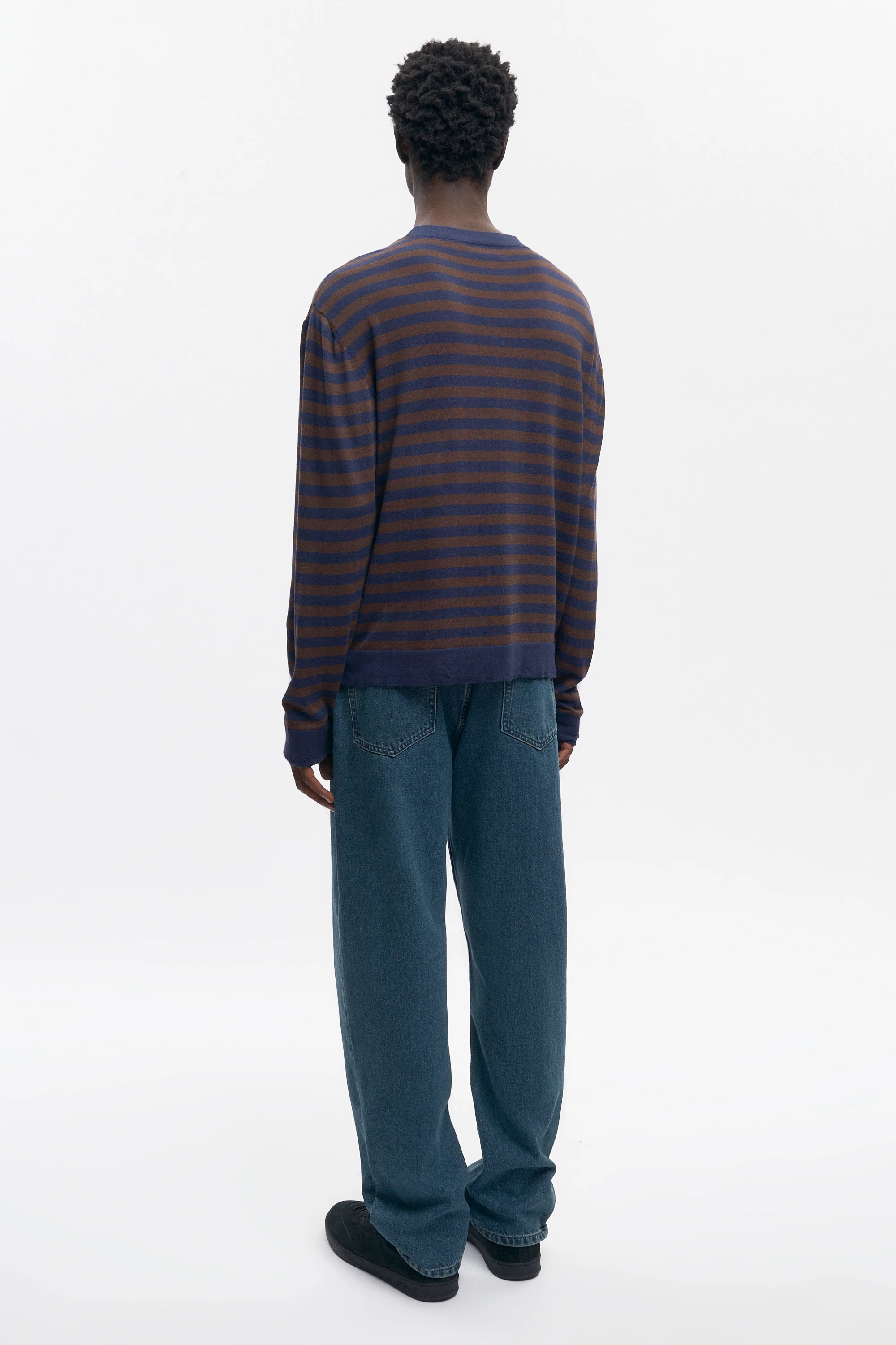 Men's Lightweight Crewneck Sweater in Coffee Bean/Midnight Stripe - Image 5